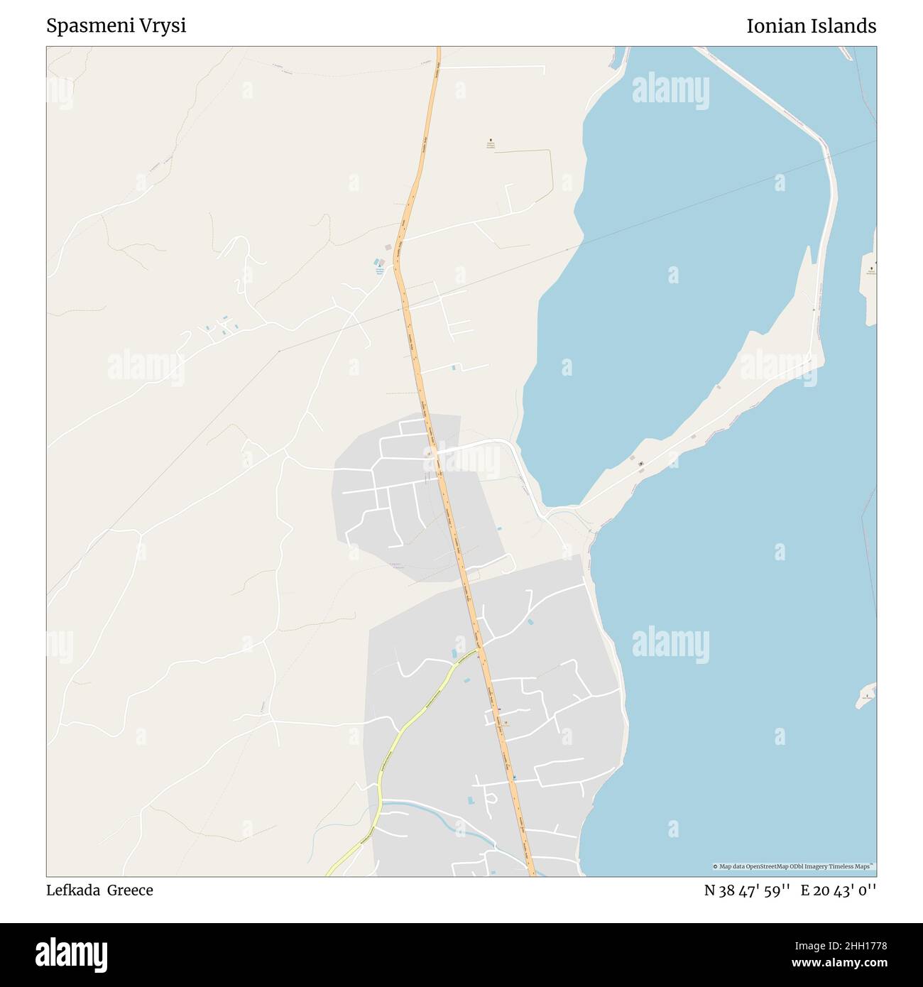 Spasmeni Vrysi, Lefkada, Griechenland, Ionische Inseln, N 38 47' 59'', E 20 43' 0'', Karte, Timeless Map veröffentlicht im Jahr 2021. Reisende, Entdecker und Abenteurer wie Florence Nightingale, David Livingstone, Ernest Shackleton, Lewis and Clark und Sherlock Holmes haben sich bei der Planung von Reisen zu den entlegensten Ecken der Welt auf Karten verlassen.Timeless Maps kartiert die meisten Orte auf der Welt und zeigt die Verwirklichung großer Träume Stockfoto