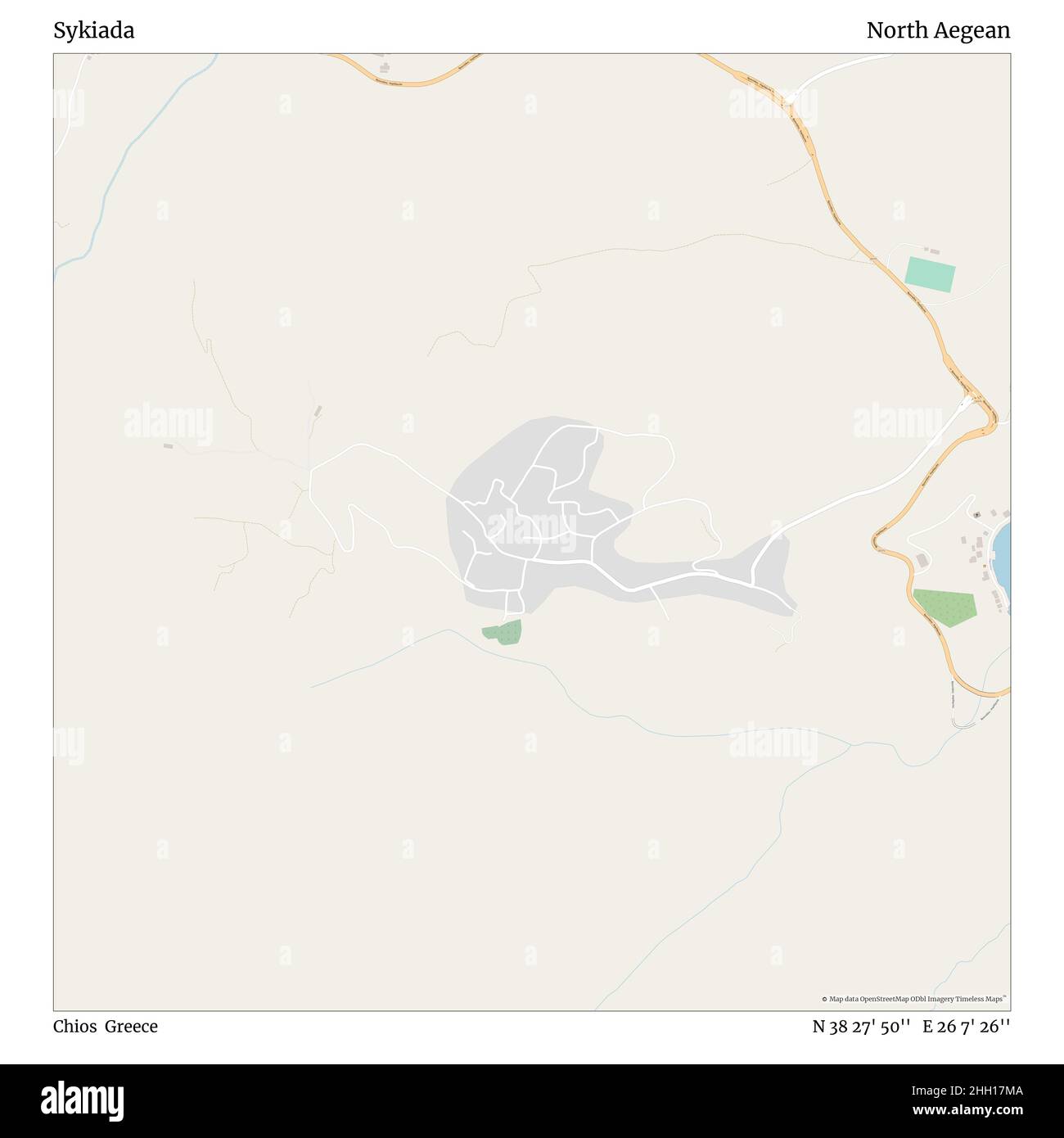 Sykiada, Chios, Griechenland, Nordägäis, N 38 27' 50'', E 26 7' 26'', Karte, Timeless Map veröffentlicht im Jahr 2021. Reisende, Entdecker und Abenteurer wie Florence Nightingale, David Livingstone, Ernest Shackleton, Lewis and Clark und Sherlock Holmes haben sich bei der Planung von Reisen zu den entlegensten Ecken der Welt auf Karten verlassen.Timeless Maps kartiert die meisten Orte auf der Welt und zeigt die Verwirklichung großer Träume Stockfoto