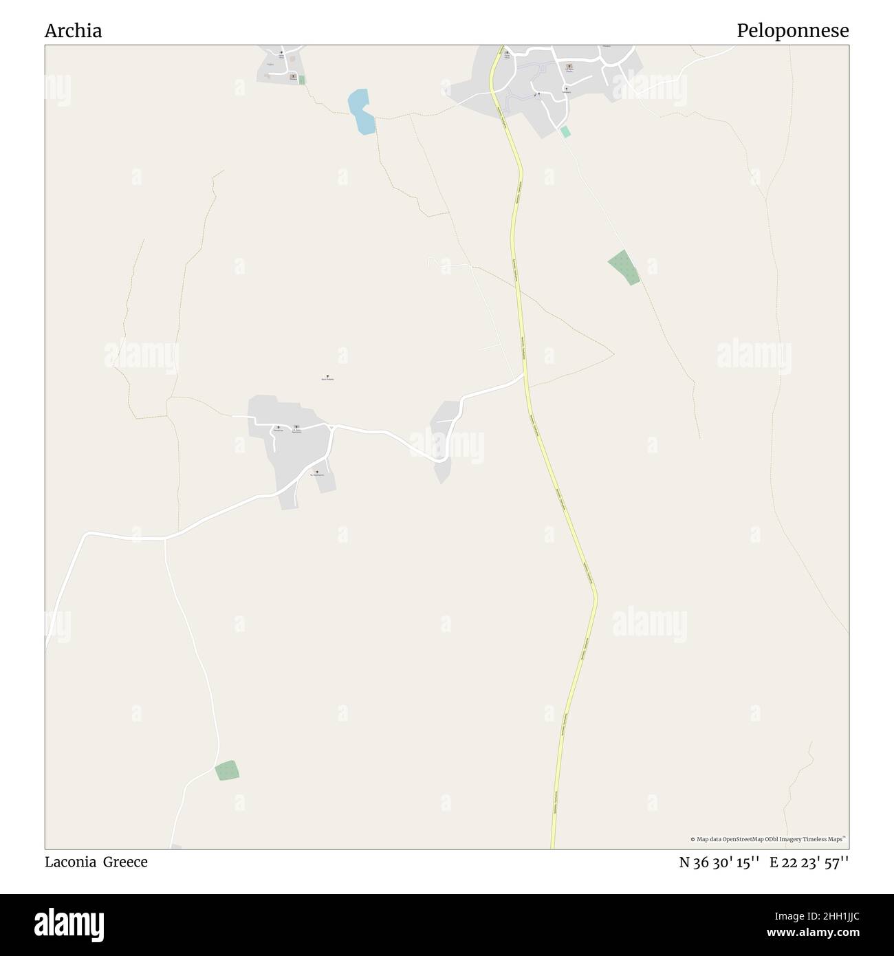 Archia, Laconia, Griechenland, Peloponnes, N 36 30' 15'', E 22 23' 57'', Karte, Timeless Map veröffentlicht im Jahr 2021. Reisende, Entdecker und Abenteurer wie Florence Nightingale, David Livingstone, Ernest Shackleton, Lewis and Clark und Sherlock Holmes haben sich bei der Planung von Reisen zu den entlegensten Ecken der Welt auf Karten verlassen.Timeless Maps kartiert die meisten Orte auf der Welt und zeigt die Verwirklichung großer Träume Stockfoto