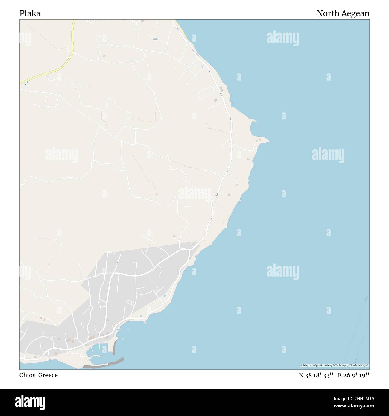 Plaka, Chios, Griechenland, Nord-Ägäis, N 38 18' 33'', E 26 9' 19'', Karte, Timeless Map veröffentlicht im Jahr 2021. Reisende, Entdecker und Abenteurer wie Florence Nightingale, David Livingstone, Ernest Shackleton, Lewis and Clark und Sherlock Holmes haben sich bei der Planung von Reisen zu den entlegensten Ecken der Welt auf Karten verlassen.Timeless Maps kartiert die meisten Orte auf der Welt und zeigt die Verwirklichung großer Träume Stockfoto