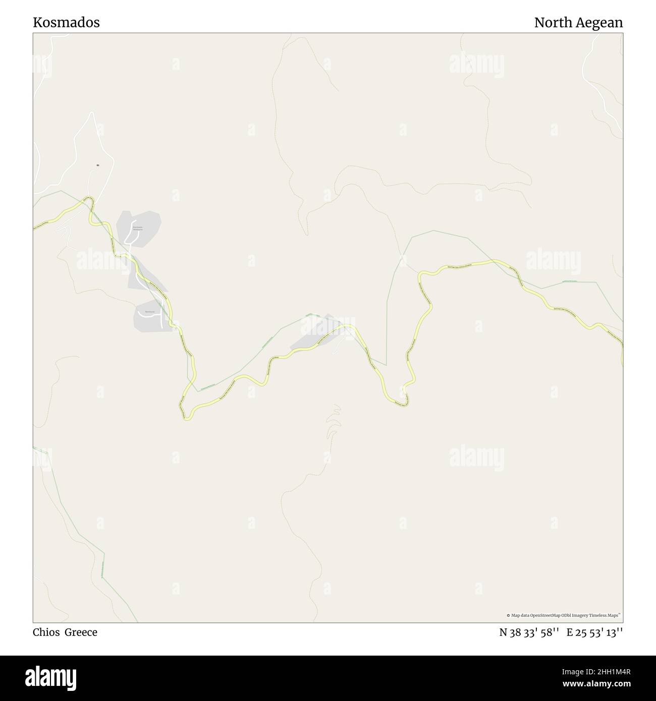 Kosmados, Chios, Griechenland, Nord-Ägäis, N 38 33' 58'', E 25 53' 13'', Karte, Timeless Map veröffentlicht im Jahr 2021. Reisende, Entdecker und Abenteurer wie Florence Nightingale, David Livingstone, Ernest Shackleton, Lewis and Clark und Sherlock Holmes haben sich bei der Planung von Reisen zu den entlegensten Ecken der Welt auf Karten verlassen.Timeless Maps kartiert die meisten Orte auf der Welt und zeigt die Verwirklichung großer Träume Stockfoto