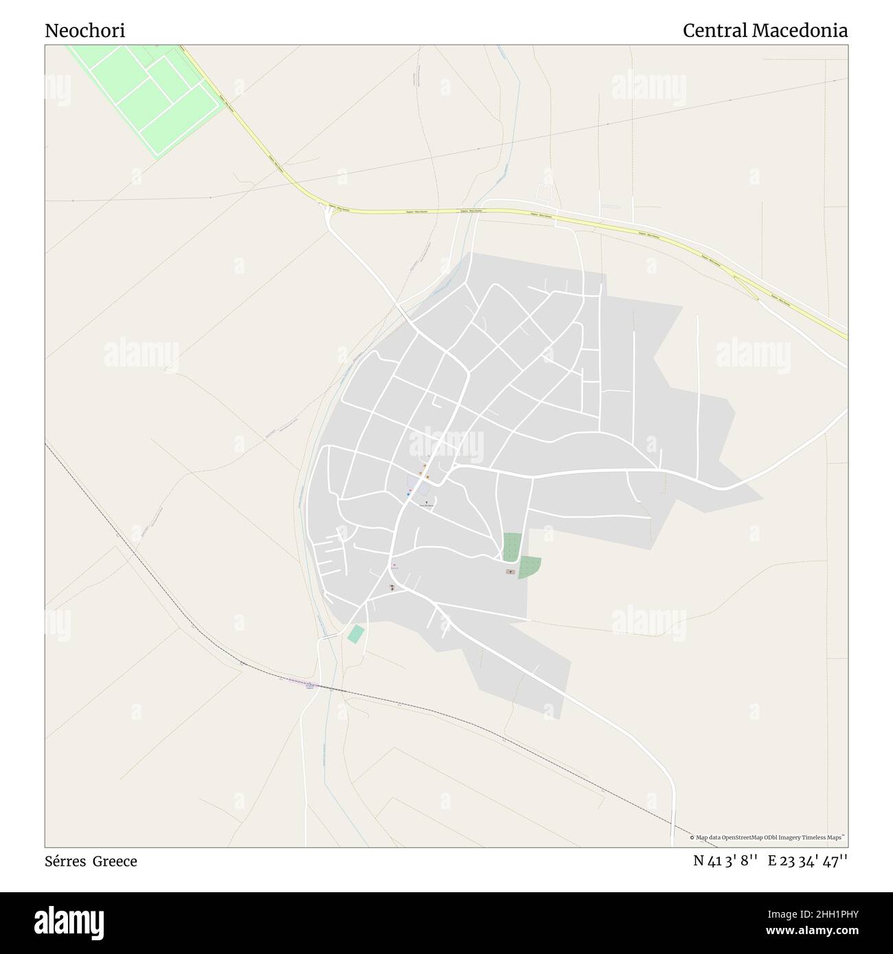 Neochori, Sérres, Griechenland, Zentralmakedonien, N 41 3' 8'', E 23 34' 47'', Karte, Timeless Map veröffentlicht im Jahr 2021. Reisende, Entdecker und Abenteurer wie Florence Nightingale, David Livingstone, Ernest Shackleton, Lewis and Clark und Sherlock Holmes haben sich bei der Planung von Reisen zu den entlegensten Ecken der Welt auf Karten verlassen.Timeless Maps kartiert die meisten Orte auf der Welt und zeigt die Verwirklichung großer Träume Stockfoto