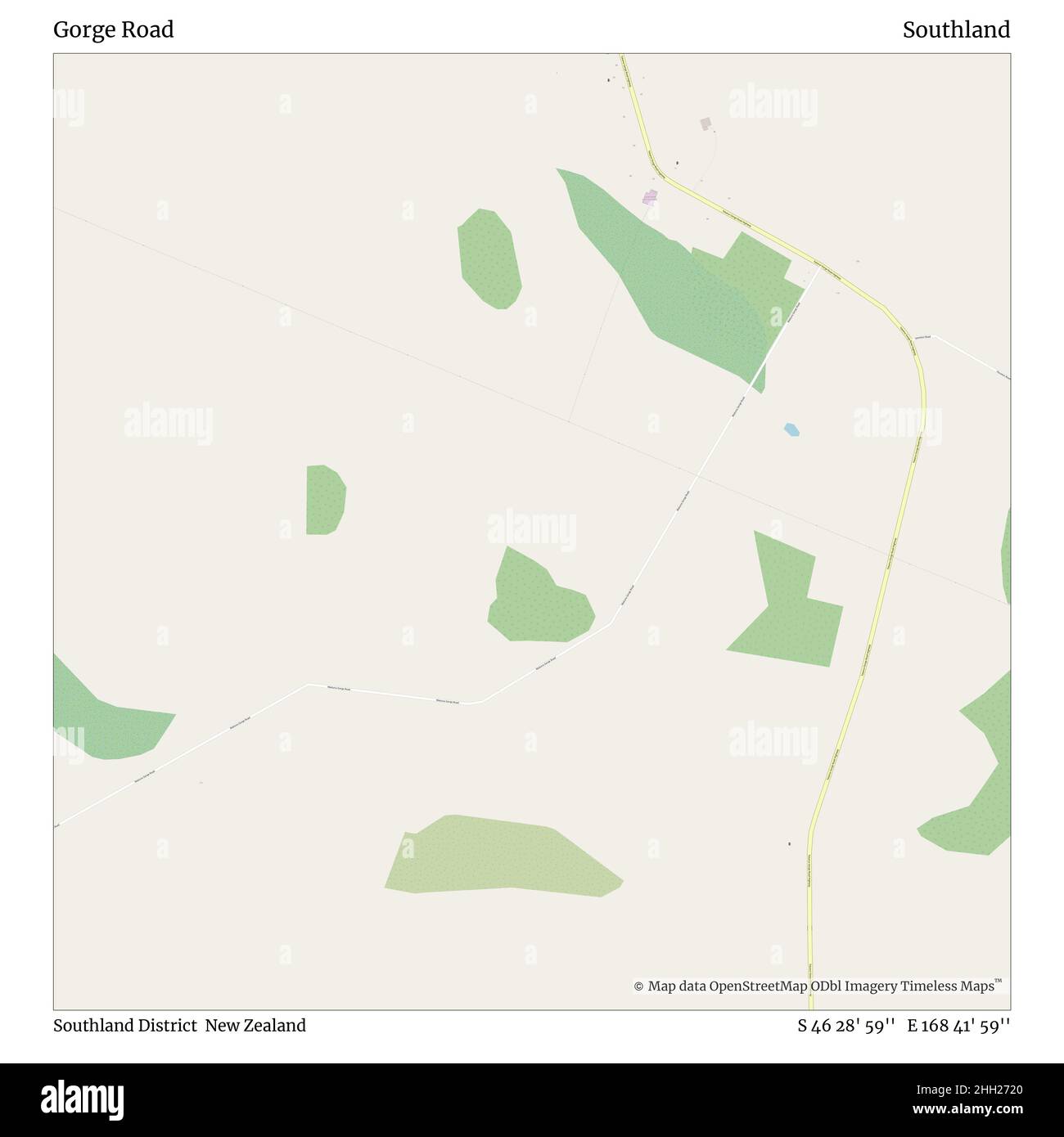 Gorge Road, Southland District, Neuseeland, Southland, S 46 28' 59'', E 168 41' 59'', map, Timeless Map veröffentlicht im Jahr 2021. Reisende, Entdecker und Abenteurer wie Florence Nightingale, David Livingstone, Ernest Shackleton, Lewis and Clark und Sherlock Holmes haben sich bei der Planung von Reisen zu den entlegensten Ecken der Welt auf Karten verlassen.Timeless Maps kartiert die meisten Orte auf der Welt und zeigt die Verwirklichung großer Träume Stockfoto