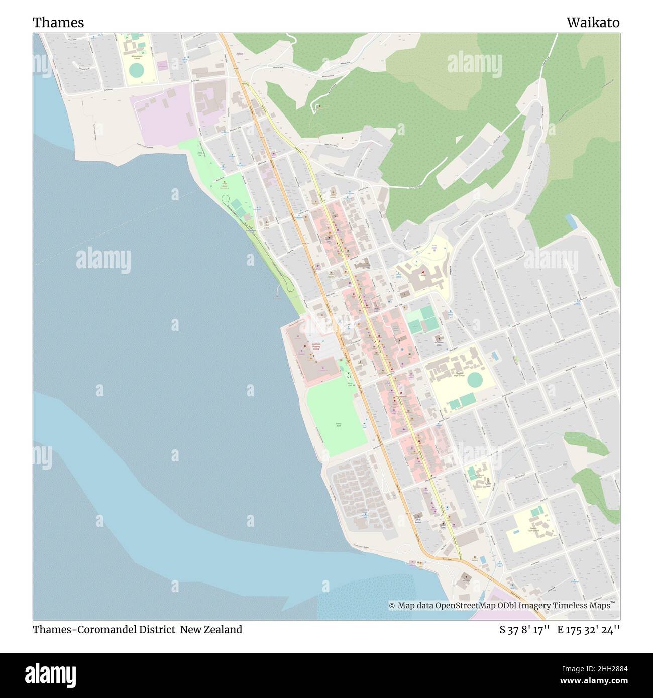 Thames, Thames-Coromandel District, Neuseeland, Waikato, S 37 8' 17'', E 175 32' 24'', map, Timeless Map veröffentlicht im Jahr 2021. Reisende, Entdecker und Abenteurer wie Florence Nightingale, David Livingstone, Ernest Shackleton, Lewis and Clark und Sherlock Holmes haben sich bei der Planung von Reisen zu den entlegensten Ecken der Welt auf Karten verlassen.Timeless Maps kartiert die meisten Orte auf der Welt und zeigt die Verwirklichung großer Träume Stockfoto