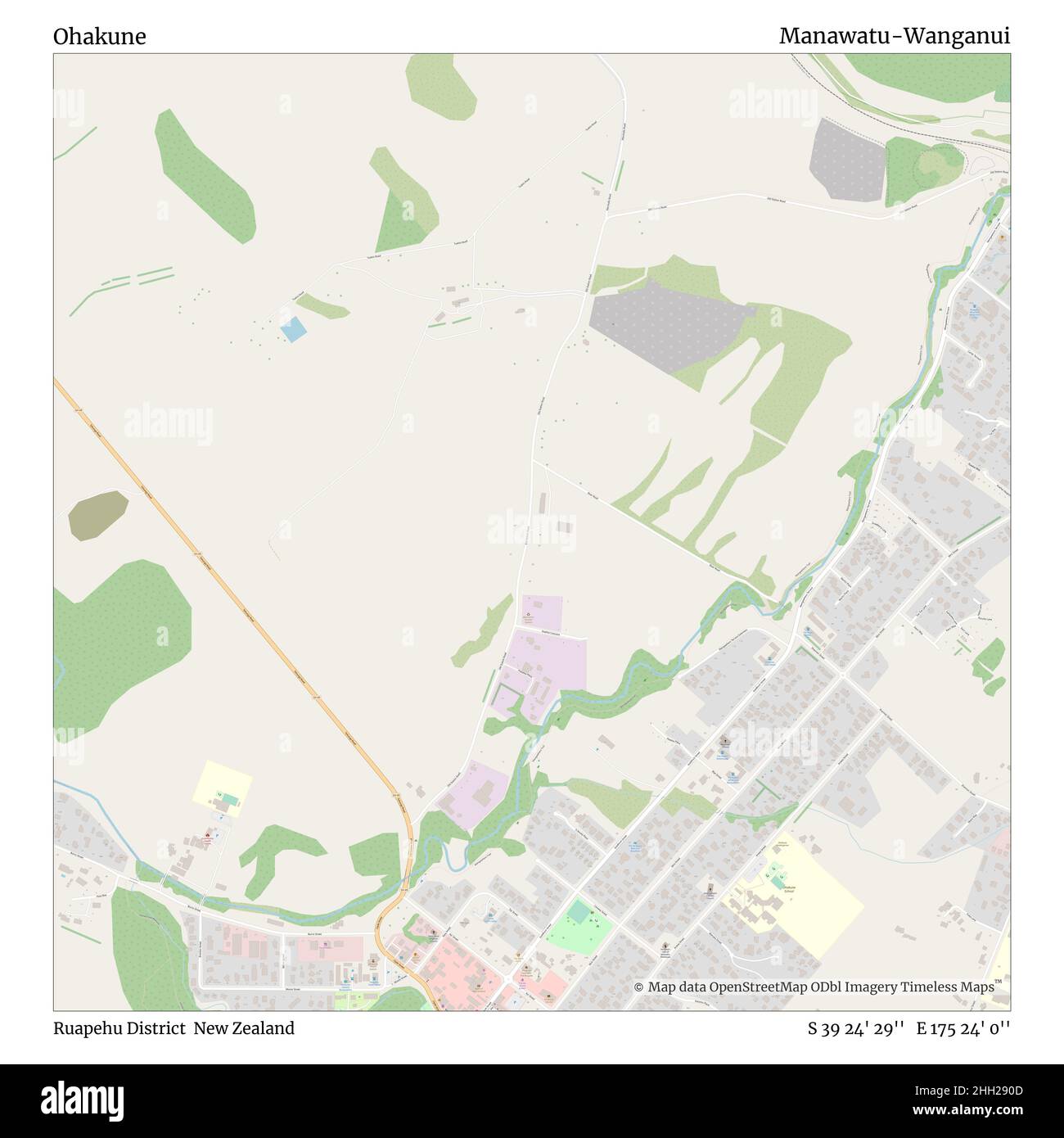 Ohakune, Ruapehu District, Neuseeland, Manawatu-Wanganui, S 39 24' 29'', E 175 24' 0'', map, Timeless Map veröffentlicht im Jahr 2021. Reisende, Entdecker und Abenteurer wie Florence Nightingale, David Livingstone, Ernest Shackleton, Lewis and Clark und Sherlock Holmes haben sich bei der Planung von Reisen zu den entlegensten Ecken der Welt auf Karten verlassen.Timeless Maps kartiert die meisten Orte auf der Welt und zeigt die Verwirklichung großer Träume Stockfoto