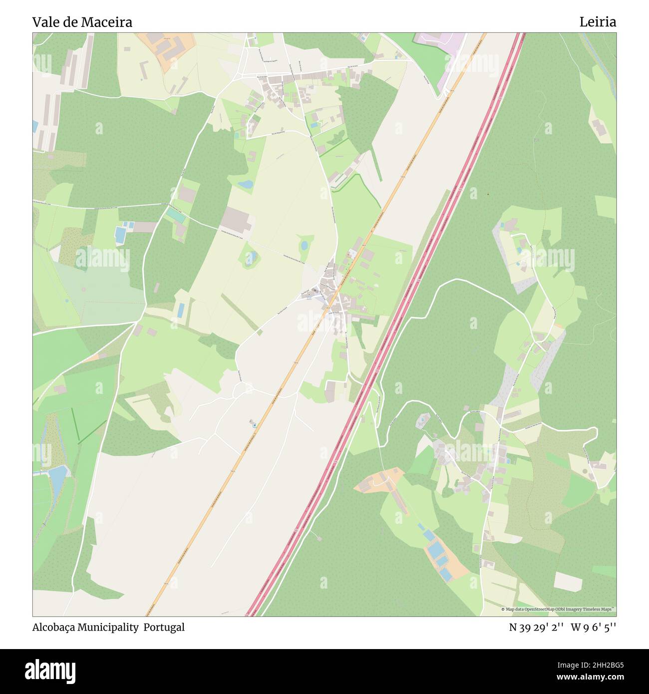 Val de Maceira, Gemeinde Alcobaça, Portugal, Leiria, N 39 29' 2'', W 9 6' 5'', map, Timeless Map veröffentlicht im Jahr 2021. Reisende, Entdecker und Abenteurer wie Florence Nightingale, David Livingstone, Ernest Shackleton, Lewis and Clark und Sherlock Holmes haben sich bei der Planung von Reisen zu den entlegensten Ecken der Welt auf Karten verlassen.Timeless Maps kartiert die meisten Orte auf der Welt und zeigt die Verwirklichung großer Träume Stockfoto