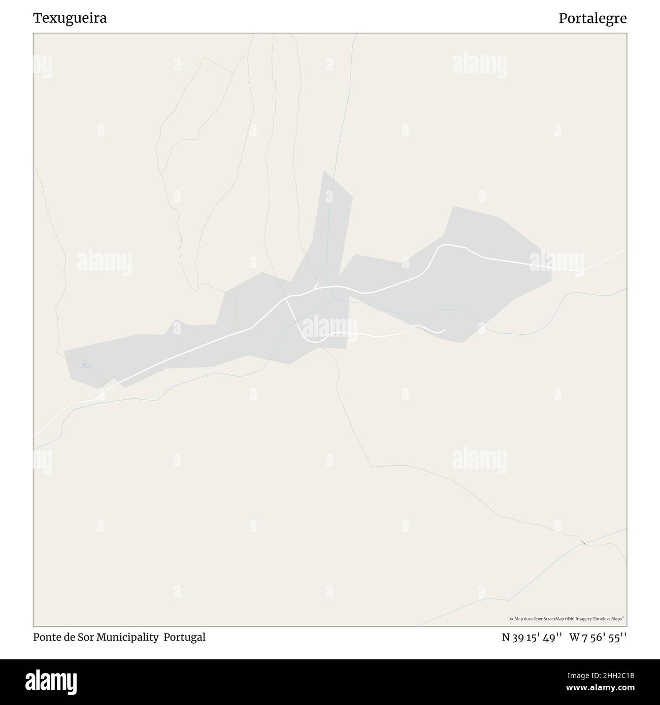 Texugueira, Gemeinde Ponte de Sor, Portugal, Portalegre, N 39 15' 49'', W 7 56' 55'', map, Timeless Map veröffentlicht im Jahr 2021. Reisende, Entdecker und Abenteurer wie Florence Nightingale, David Livingstone, Ernest Shackleton, Lewis and Clark und Sherlock Holmes haben sich bei der Planung von Reisen zu den entlegensten Ecken der Welt auf Karten verlassen.Timeless Maps kartiert die meisten Orte auf der Welt und zeigt die Verwirklichung großer Träume Stockfoto