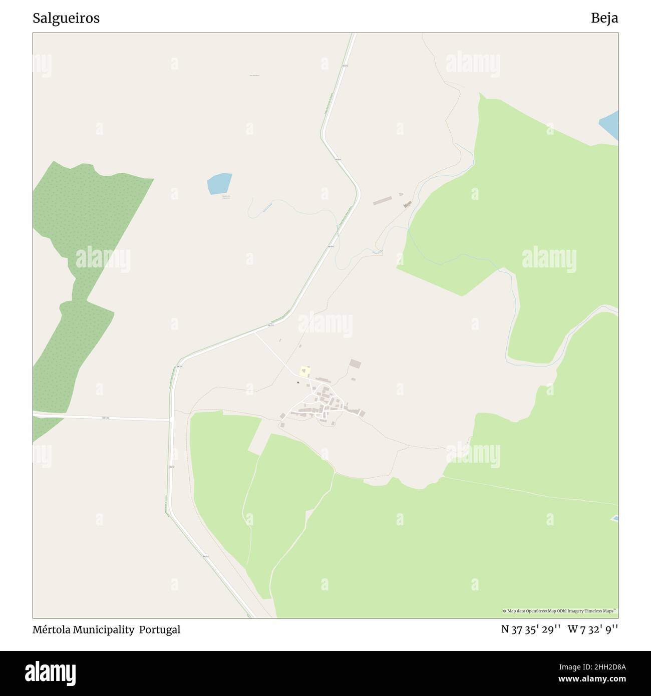 Salgueiros, Gemeinde Mértola, Portugal, Beja, N 37 35' 29'', W 7 32' 9'', map, Timeless Map veröffentlicht im Jahr 2021. Reisende, Entdecker und Abenteurer wie Florence Nightingale, David Livingstone, Ernest Shackleton, Lewis and Clark und Sherlock Holmes haben sich bei der Planung von Reisen zu den entlegensten Ecken der Welt auf Karten verlassen.Timeless Maps kartiert die meisten Orte auf der Welt und zeigt die Verwirklichung großer Träume Stockfoto