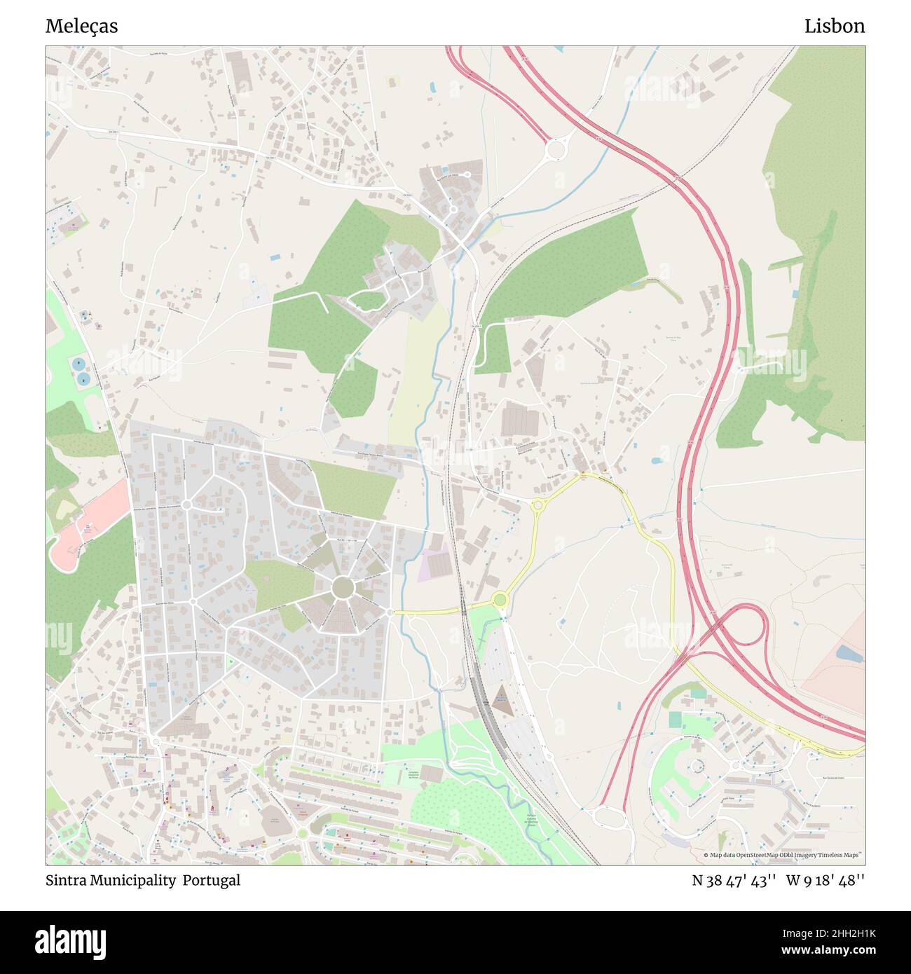 Meleças, Gemeinde Sintra, Portugal, Lissabon, N 38 47' 43'', W 9 18' 48'', map, Timeless Map veröffentlicht im Jahr 2021. Reisende, Entdecker und Abenteurer wie Florence Nightingale, David Livingstone, Ernest Shackleton, Lewis and Clark und Sherlock Holmes haben sich bei der Planung von Reisen zu den entlegensten Ecken der Welt auf Karten verlassen.Timeless Maps kartiert die meisten Orte auf der Welt und zeigt die Verwirklichung großer Träume Stockfoto