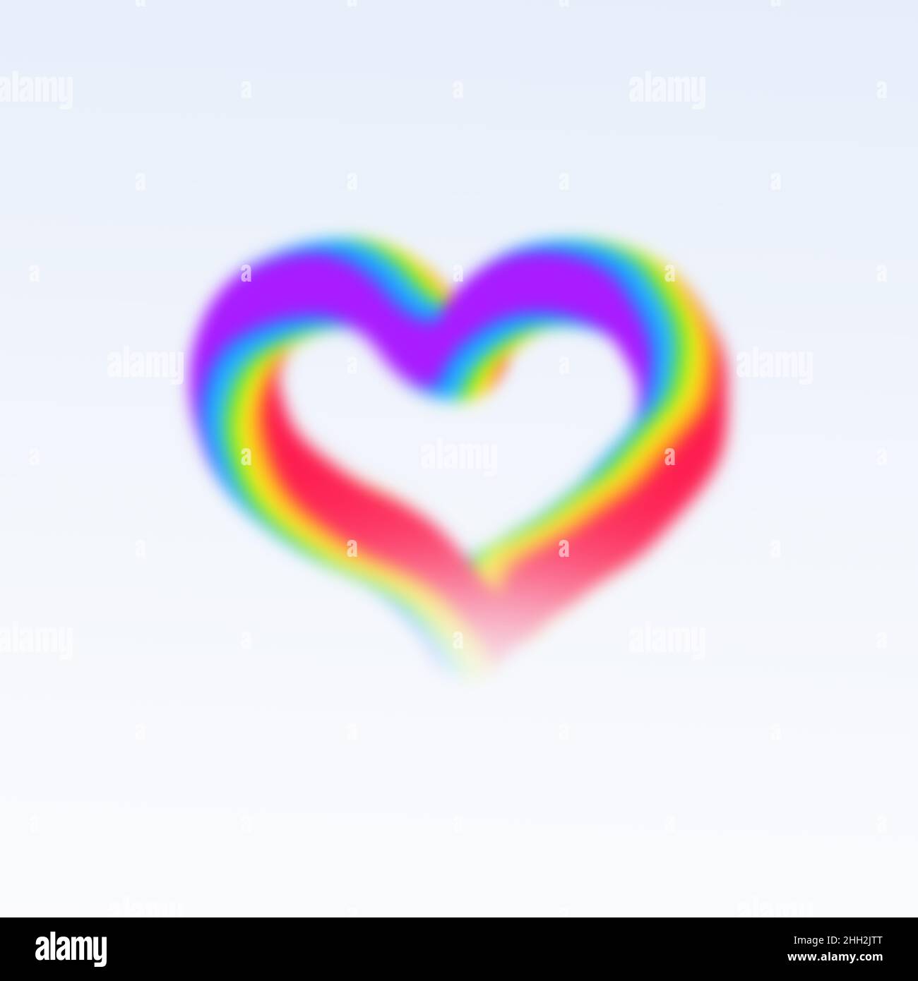 Herzförmiger Regenbogen auf weißem Hintergrund für den Valentinstag. Stockfoto