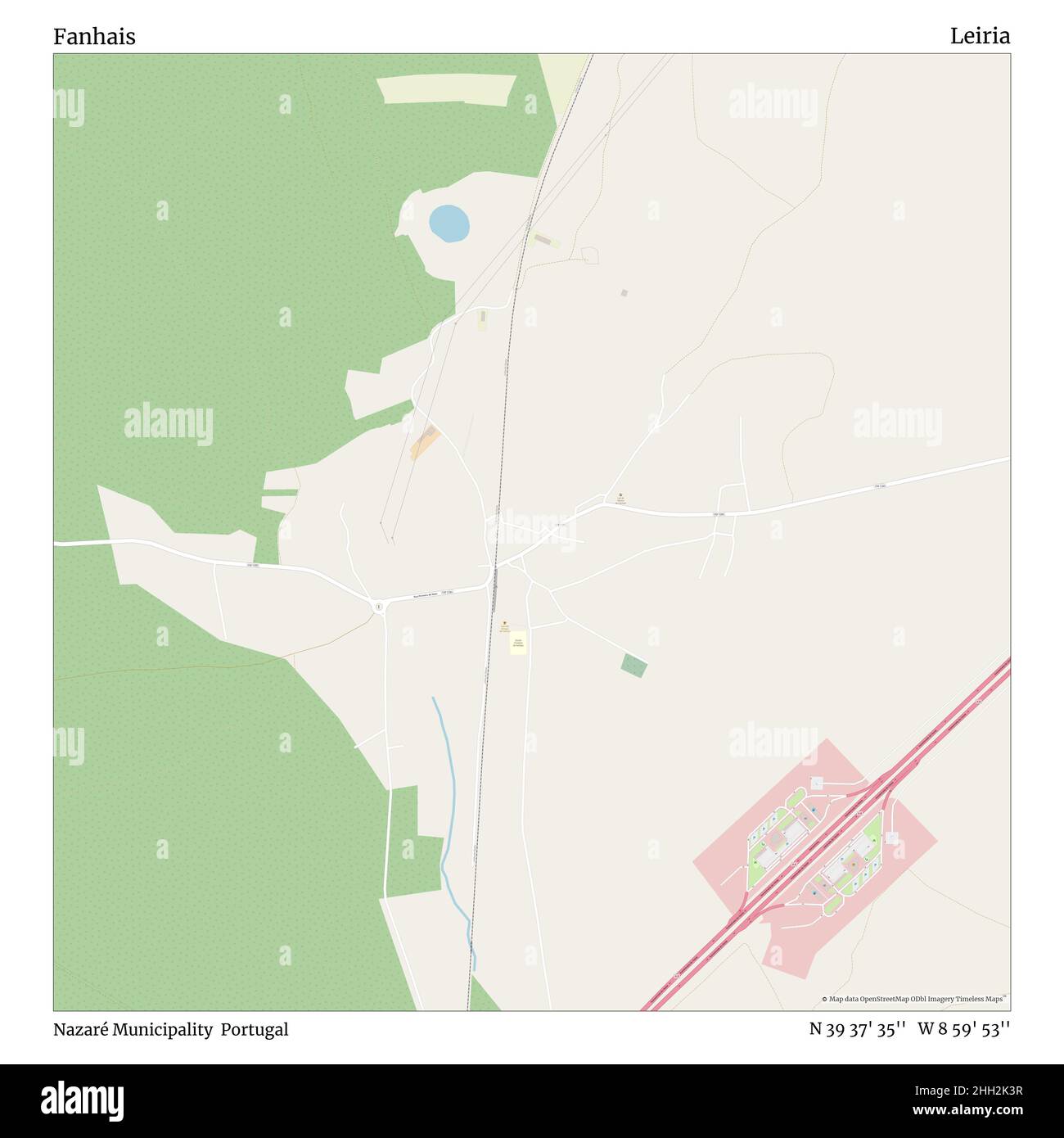 Fanhais, Nazaré Kommune, Portugal, Leiria, N 39 37' 35'', W 8 59' 53'', map, Timeless Map veröffentlicht im Jahr 2021. Reisende, Entdecker und Abenteurer wie Florence Nightingale, David Livingstone, Ernest Shackleton, Lewis and Clark und Sherlock Holmes haben sich bei der Planung von Reisen zu den entlegensten Ecken der Welt auf Karten verlassen.Timeless Maps kartiert die meisten Orte auf der Welt und zeigt die Verwirklichung großer Träume Stockfoto