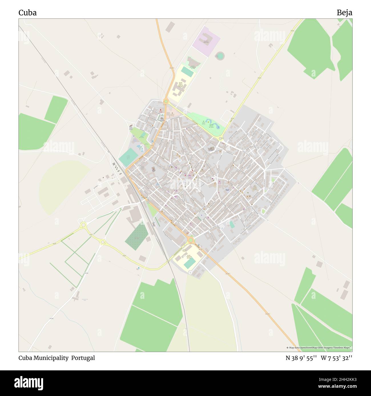 Cuba, Municipality Cuba, Portugal, Beja, N 38 9' 55'', W 7 53' 32'', map, Timeless Map veröffentlicht im Jahr 2021. Reisende, Entdecker und Abenteurer wie Florence Nightingale, David Livingstone, Ernest Shackleton, Lewis and Clark und Sherlock Holmes haben sich bei der Planung von Reisen zu den entlegensten Ecken der Welt auf Karten verlassen.Timeless Maps kartiert die meisten Orte auf der Welt und zeigt die Verwirklichung großer Träume Stockfoto