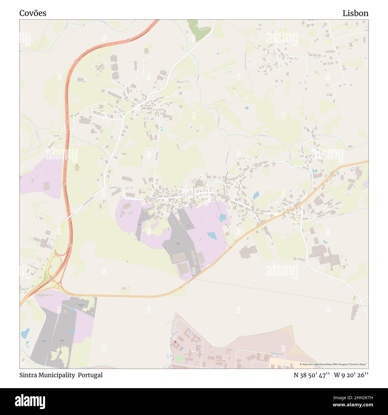 Covões, Gemeinde Sintra, Portugal, Lissabon, N 38 50' 47'', W 9 20' 26'', map, Timeless Map veröffentlicht im Jahr 2021. Reisende, Entdecker und Abenteurer wie Florence Nightingale, David Livingstone, Ernest Shackleton, Lewis and Clark und Sherlock Holmes haben sich bei der Planung von Reisen zu den entlegensten Ecken der Welt auf Karten verlassen.Timeless Maps kartiert die meisten Orte auf der Welt und zeigt die Verwirklichung großer Träume Stockfoto