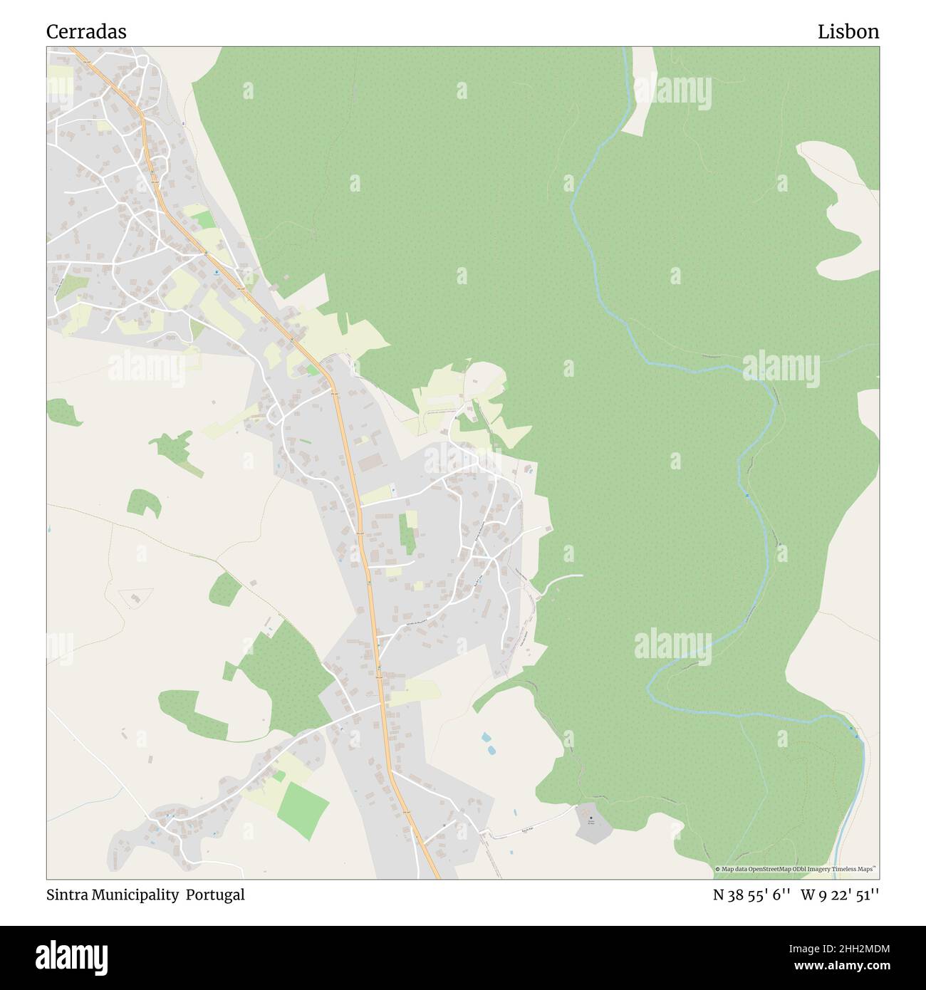 Cerradas, Gemeinde Sintra, Portugal, Lissabon, N 38 55' 6'', W 9 22' 51'', map, Timeless Map veröffentlicht im Jahr 2021. Reisende, Entdecker und Abenteurer wie Florence Nightingale, David Livingstone, Ernest Shackleton, Lewis and Clark und Sherlock Holmes haben sich bei der Planung von Reisen zu den entlegensten Ecken der Welt auf Karten verlassen.Timeless Maps kartiert die meisten Orte auf der Welt und zeigt die Verwirklichung großer Träume Stockfoto