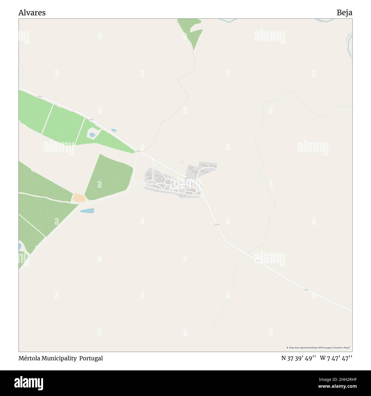 Alvares, Gemeinde Mértola, Portugal, Beja, N 37 39' 49'', W 7 47' 47'', map, Timeless Map veröffentlicht im Jahr 2021. Reisende, Entdecker und Abenteurer wie Florence Nightingale, David Livingstone, Ernest Shackleton, Lewis and Clark und Sherlock Holmes haben sich bei der Planung von Reisen zu den entlegensten Ecken der Welt auf Karten verlassen.Timeless Maps kartiert die meisten Orte auf der Welt und zeigt die Verwirklichung großer Träume Stockfoto