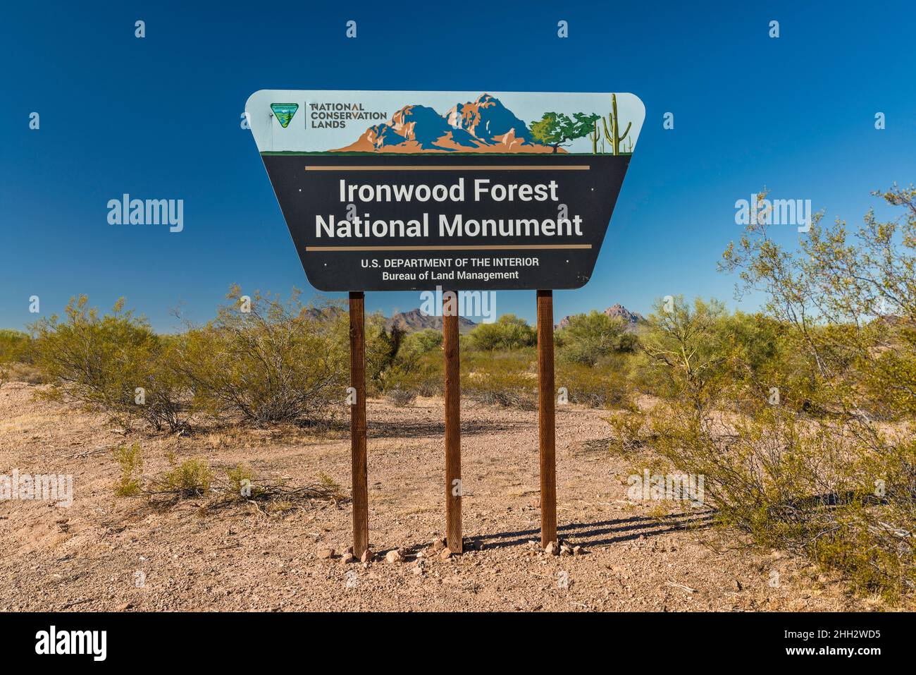 Parkeingangsschild, Ironwood Forest National Monument, Arizona, USA Stockfoto