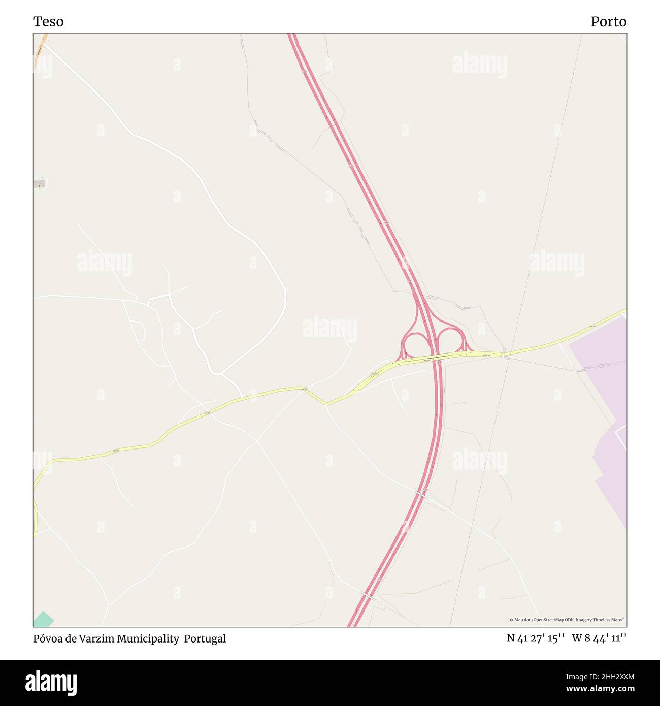 Teso, Gemeinde Póvoa de Varzim, Portugal, Porto, N 41 27' 15'', W 8 44' 11'', map, Timeless Map veröffentlicht im Jahr 2021. Reisende, Entdecker und Abenteurer wie Florence Nightingale, David Livingstone, Ernest Shackleton, Lewis and Clark und Sherlock Holmes haben sich bei der Planung von Reisen zu den entlegensten Ecken der Welt auf Karten verlassen.Timeless Maps kartiert die meisten Orte auf der Welt und zeigt die Verwirklichung großer Träume Stockfoto