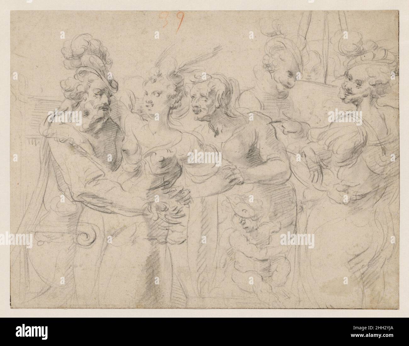 Die Proculess ca. 1620s Georges Lallemand Französisch. Die Proculess. Georges Lallemand (Französisch, Nancy ca. 1580–1636 Paris) ca. 1620s. Schwarze Kreide auf Büffelpapier. Zeichnungen Stockfoto