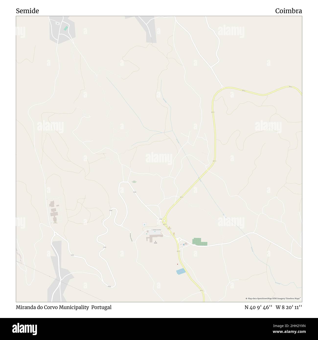 Semide, Gemeinde Miranda do Corvo, Portugal, Coimbra, N 40 9' 46'', W 8 20' 11'', Karte, Timeless Map veröffentlicht im Jahr 2021. Reisende, Entdecker und Abenteurer wie Florence Nightingale, David Livingstone, Ernest Shackleton, Lewis and Clark und Sherlock Holmes haben sich bei der Planung von Reisen zu den entlegensten Ecken der Welt auf Karten verlassen.Timeless Maps kartiert die meisten Orte auf der Welt und zeigt die Verwirklichung großer Träume Stockfoto