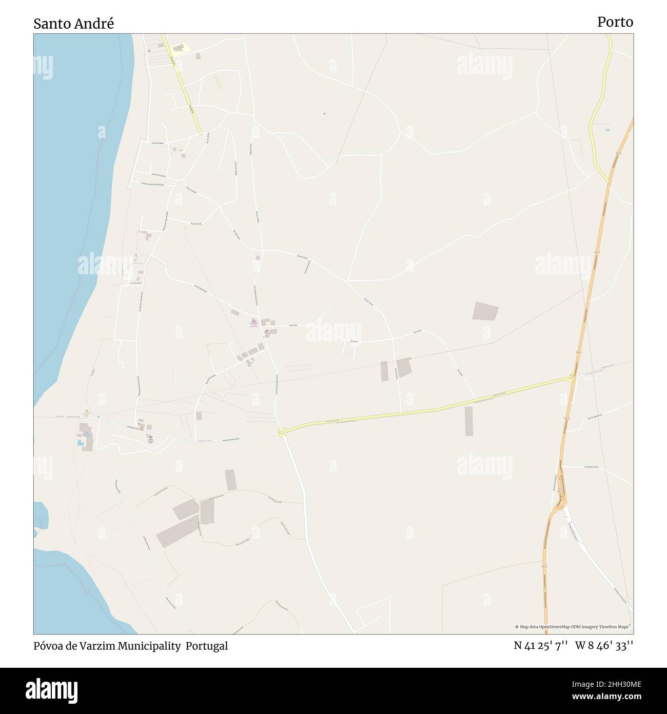 Santo André, Gemeinde Póvoa de Varzim, Portugal, Porto, N 41 25' 7'', W 8 46' 33'', map, Timeless Map veröffentlicht im Jahr 2021. Reisende, Entdecker und Abenteurer wie Florence Nightingale, David Livingstone, Ernest Shackleton, Lewis and Clark und Sherlock Holmes haben sich bei der Planung von Reisen zu den entlegensten Ecken der Welt auf Karten verlassen.Timeless Maps kartiert die meisten Orte auf der Welt und zeigt die Verwirklichung großer Träume Stockfoto