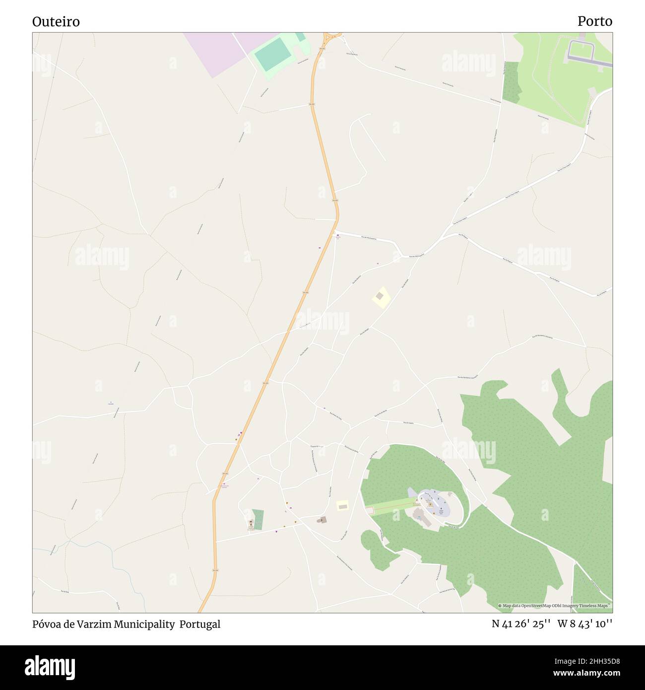 Outeiro, Gemeinde Póvoa de Varzim, Portugal, Porto, N 41 26' 25'', W 8 43' 10'', map, Timeless Map veröffentlicht im Jahr 2021. Reisende, Entdecker und Abenteurer wie Florence Nightingale, David Livingstone, Ernest Shackleton, Lewis and Clark und Sherlock Holmes haben sich bei der Planung von Reisen zu den entlegensten Ecken der Welt auf Karten verlassen.Timeless Maps kartiert die meisten Orte auf der Welt und zeigt die Verwirklichung großer Träume Stockfoto