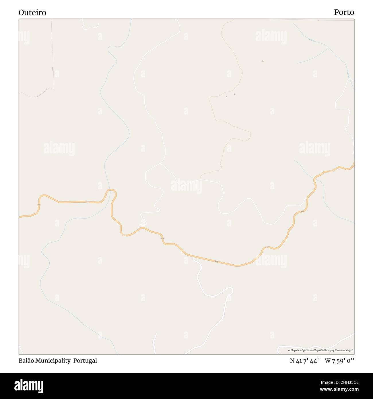 Outeiro, Gemeinde Baião, Portugal, Porto, N 41 7' 44'', W 7 59' 0'', map, Timeless Map veröffentlicht im Jahr 2021. Reisende, Entdecker und Abenteurer wie Florence Nightingale, David Livingstone, Ernest Shackleton, Lewis and Clark und Sherlock Holmes haben sich bei der Planung von Reisen zu den entlegensten Ecken der Welt auf Karten verlassen.Timeless Maps kartiert die meisten Orte auf der Welt und zeigt die Verwirklichung großer Träume Stockfoto