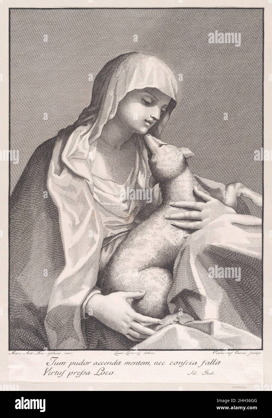 Heilige Agnes mit einem Lamm 1774 Violante Vanni. Heilige Agnes mit einem Lamm. Violante Vanni (Italienisch, 1732–1776). 1774. Radierung und Gravur. Ausdrucke Stockfoto