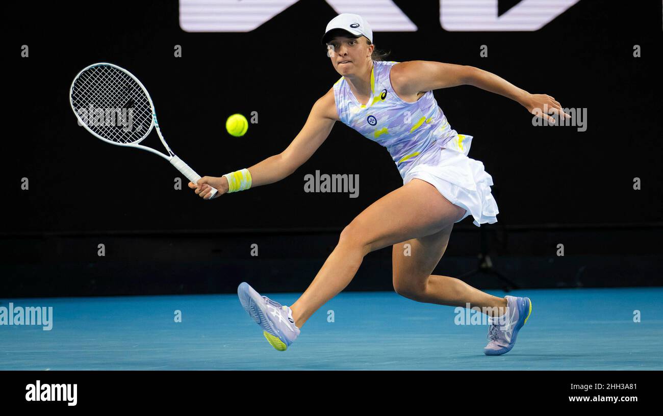 firo : 01/22/2022, Tennis, Grand Slam Tournament, Australian Open 2022, WTA Grand Slam Tennisturnier, Melbourne, Women, Ladies, IGA Swiatek of Poland in Aktion Es gelten unsere Allgemeinen Geschäftsbedingungen, die unter www.firosportphoto.de eingesehen werden können, Â¬ßONLY FOR USE IN GERMANY !!!!! Foto : DPPI, Copyright by firo sportFoto: Coesfelder Str. 207 D-48249 DvÂºlmen mail@firosportphoto.de (V olksbank B ochum - W itten ) IBAN : DE68430601290341117100 BIC : GENODEM1BOC Tel:Â¬Â† +49-2594-9916004 Fax :Â¬Â†+49-2594-9916005 Stockfoto