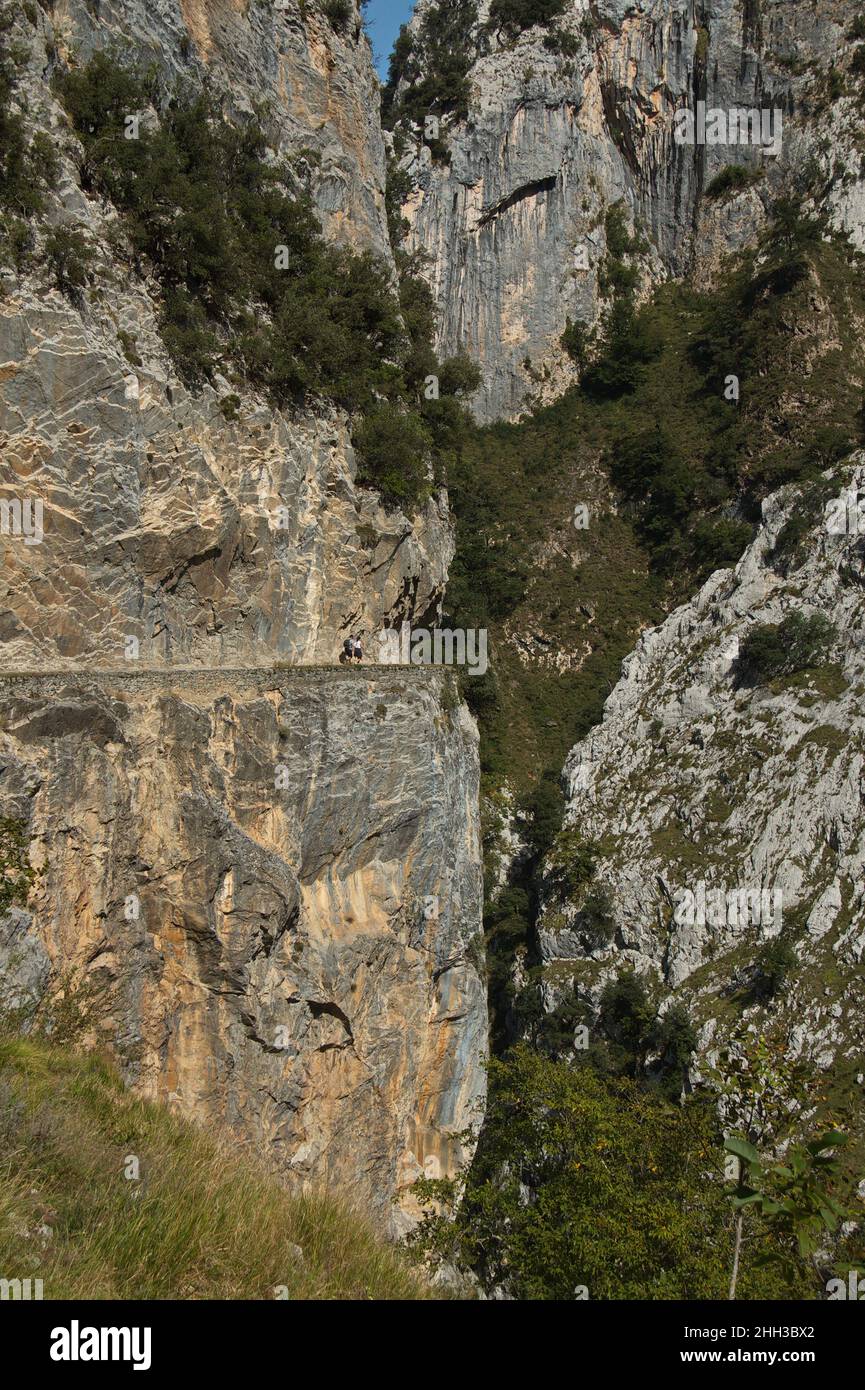 Wanderweg Ruta del Cares von Poncebos nach Cain in Picos de Europa in Asturien, Spanien, Europa Stockfoto