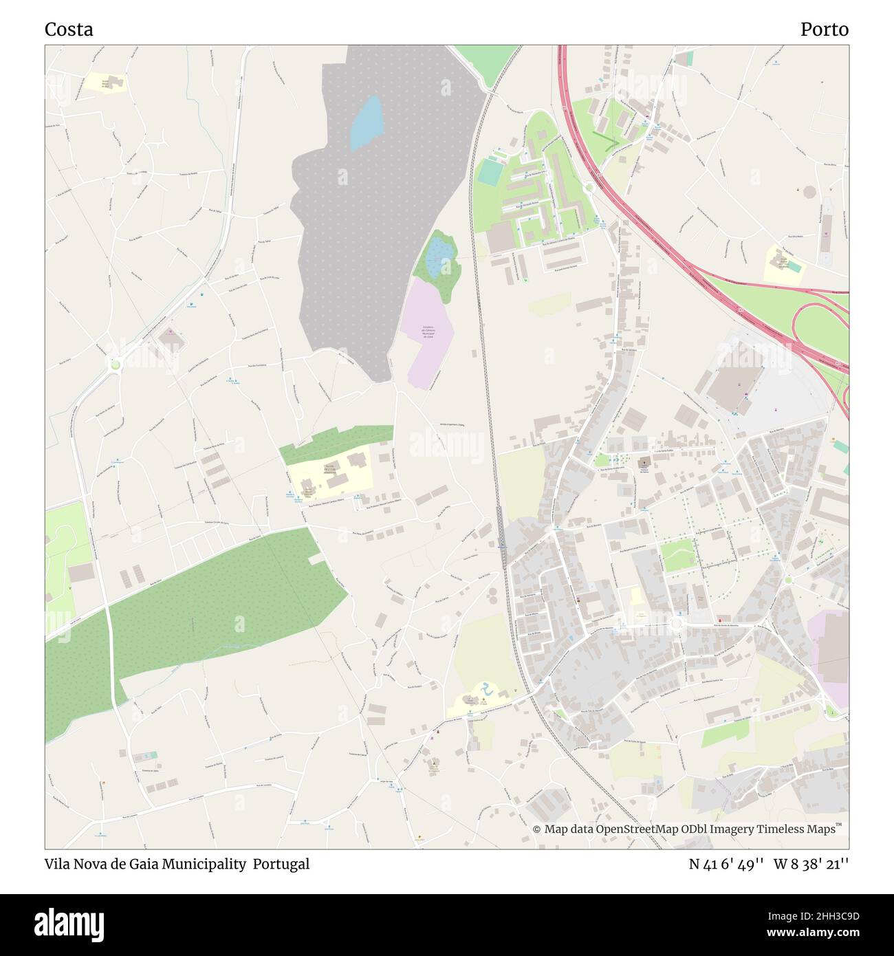 Costa, Gemeinde Vila Nova de Gaia, Portugal, Porto, N 41 6' 49'', W 8 38' 21'', map, Timeless Map veröffentlicht im Jahr 2021. Reisende, Entdecker und Abenteurer wie Florence Nightingale, David Livingstone, Ernest Shackleton, Lewis and Clark und Sherlock Holmes haben sich bei der Planung von Reisen zu den entlegensten Ecken der Welt auf Karten verlassen.Timeless Maps kartiert die meisten Orte auf der Welt und zeigt die Verwirklichung großer Träume Stockfoto