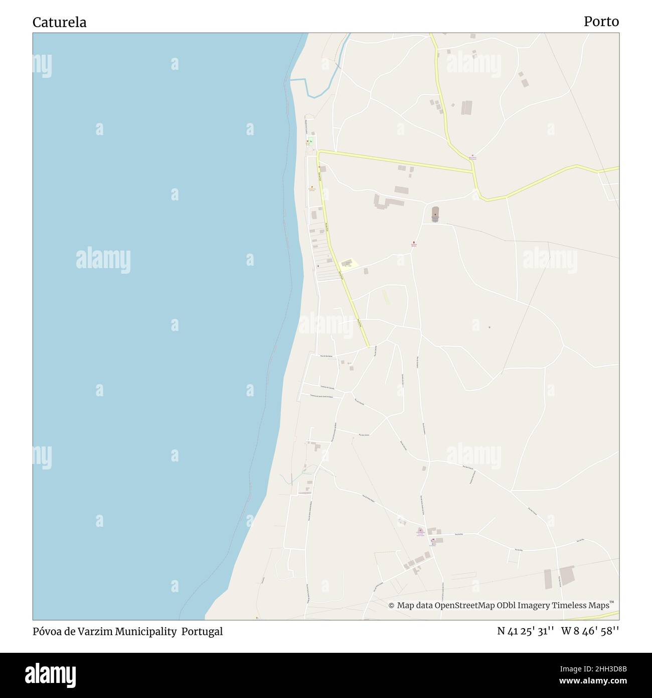 Caturela, Gemeinde Póvoa de Varzim, Portugal, Porto, N 41 25' 31'', W 8 46' 58'', map, Timeless Map veröffentlicht im Jahr 2021. Reisende, Entdecker und Abenteurer wie Florence Nightingale, David Livingstone, Ernest Shackleton, Lewis and Clark und Sherlock Holmes haben sich bei der Planung von Reisen zu den entlegensten Ecken der Welt auf Karten verlassen.Timeless Maps kartiert die meisten Orte auf der Welt und zeigt die Verwirklichung großer Träume Stockfoto