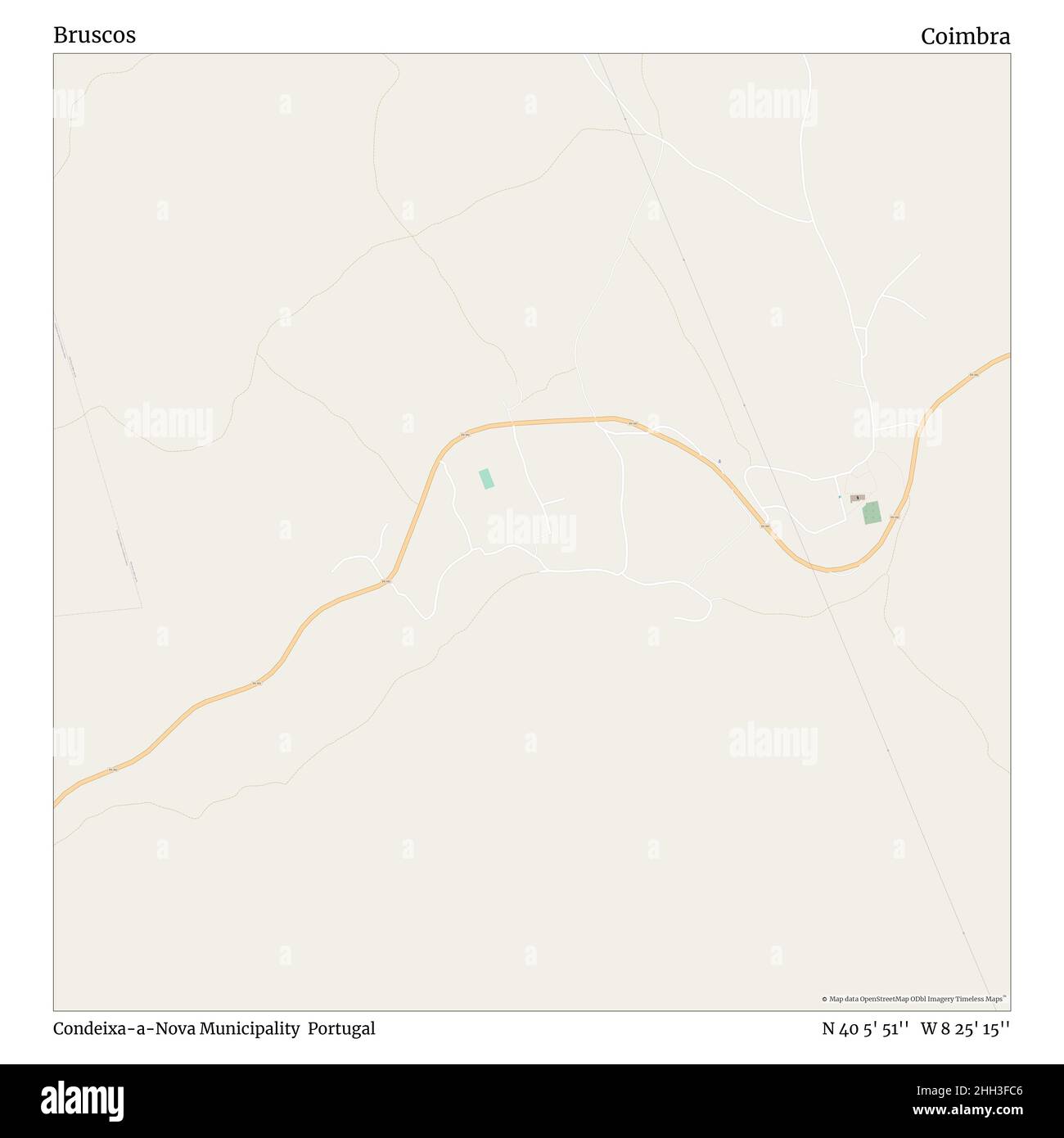 Bruscos, Gemeinde Condeixa-a-Nova, Portugal, Coimbra, N 40 5' 51'', W 8 25' 15'', map, Timeless Map veröffentlicht im Jahr 2021. Reisende, Entdecker und Abenteurer wie Florence Nightingale, David Livingstone, Ernest Shackleton, Lewis and Clark und Sherlock Holmes haben sich bei der Planung von Reisen zu den entlegensten Ecken der Welt auf Karten verlassen.Timeless Maps kartiert die meisten Orte auf der Welt und zeigt die Verwirklichung großer Träume Stockfoto