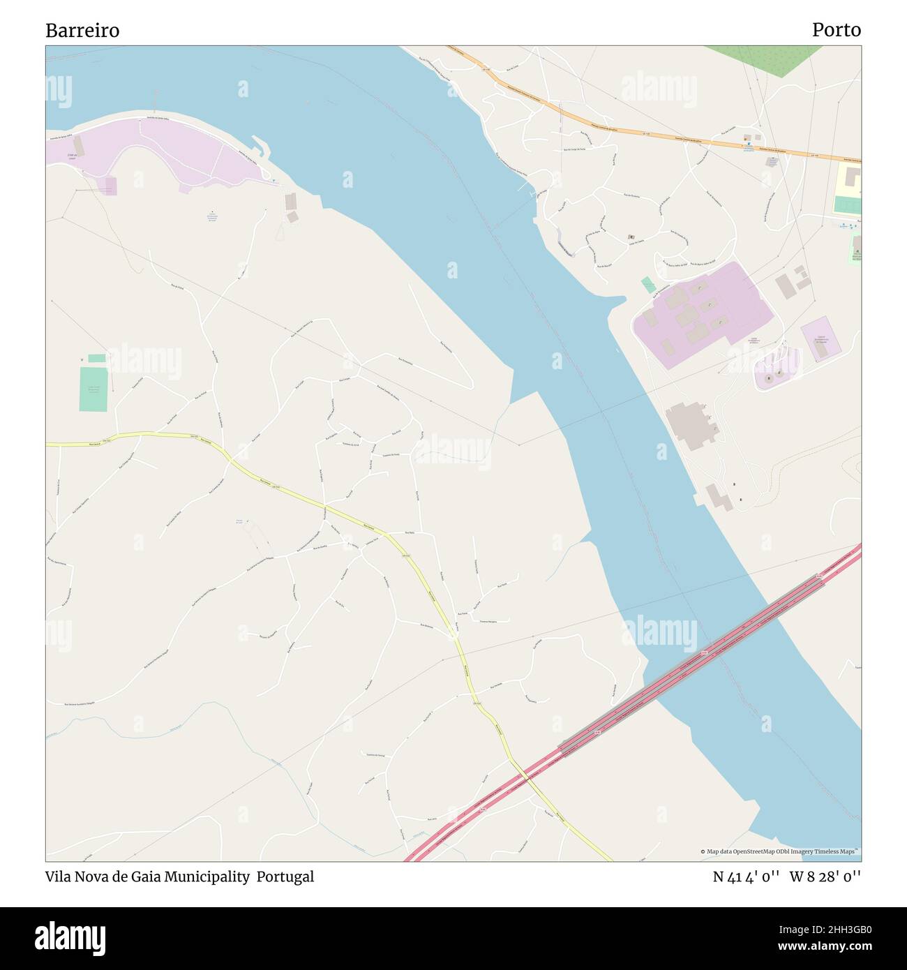 Barreiro, Gemeinde Vila Nova de Gaia, Portugal, Porto, N 41 4' 0'', W 8 28' 0'', map, Timeless Map veröffentlicht im Jahr 2021. Reisende, Entdecker und Abenteurer wie Florence Nightingale, David Livingstone, Ernest Shackleton, Lewis and Clark und Sherlock Holmes haben sich bei der Planung von Reisen zu den entlegensten Ecken der Welt auf Karten verlassen.Timeless Maps kartiert die meisten Orte auf der Welt und zeigt die Verwirklichung großer Träume Stockfoto