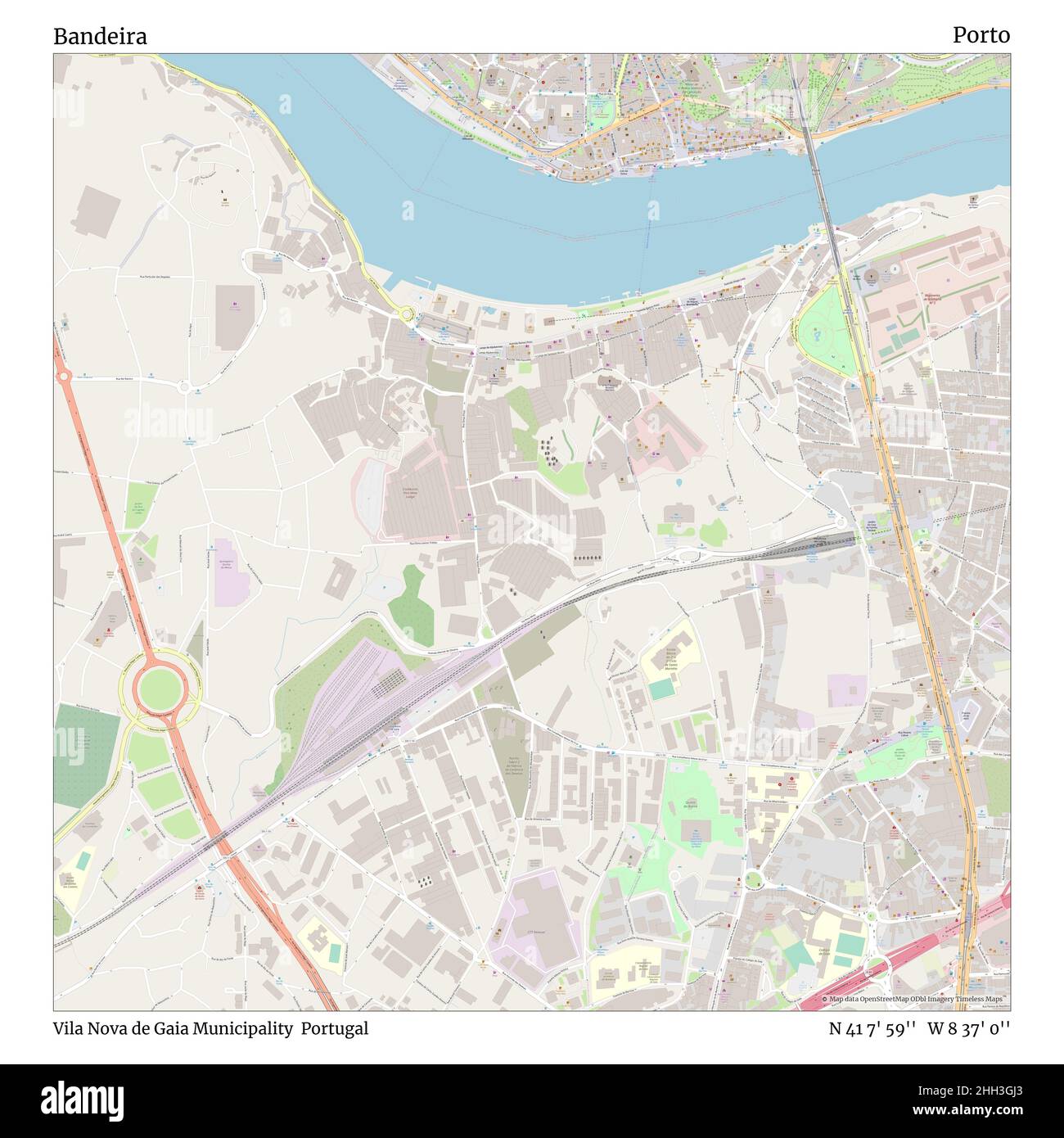 Bandeira, Gemeinde Vila Nova de Gaia, Portugal, Porto, N 41 7' 59'', W 8 37' 0'', map, Timeless Map veröffentlicht im Jahr 2021. Reisende, Entdecker und Abenteurer wie Florence Nightingale, David Livingstone, Ernest Shackleton, Lewis and Clark und Sherlock Holmes haben sich bei der Planung von Reisen zu den entlegensten Ecken der Welt auf Karten verlassen.Timeless Maps kartiert die meisten Orte auf der Welt und zeigt die Verwirklichung großer Träume Stockfoto