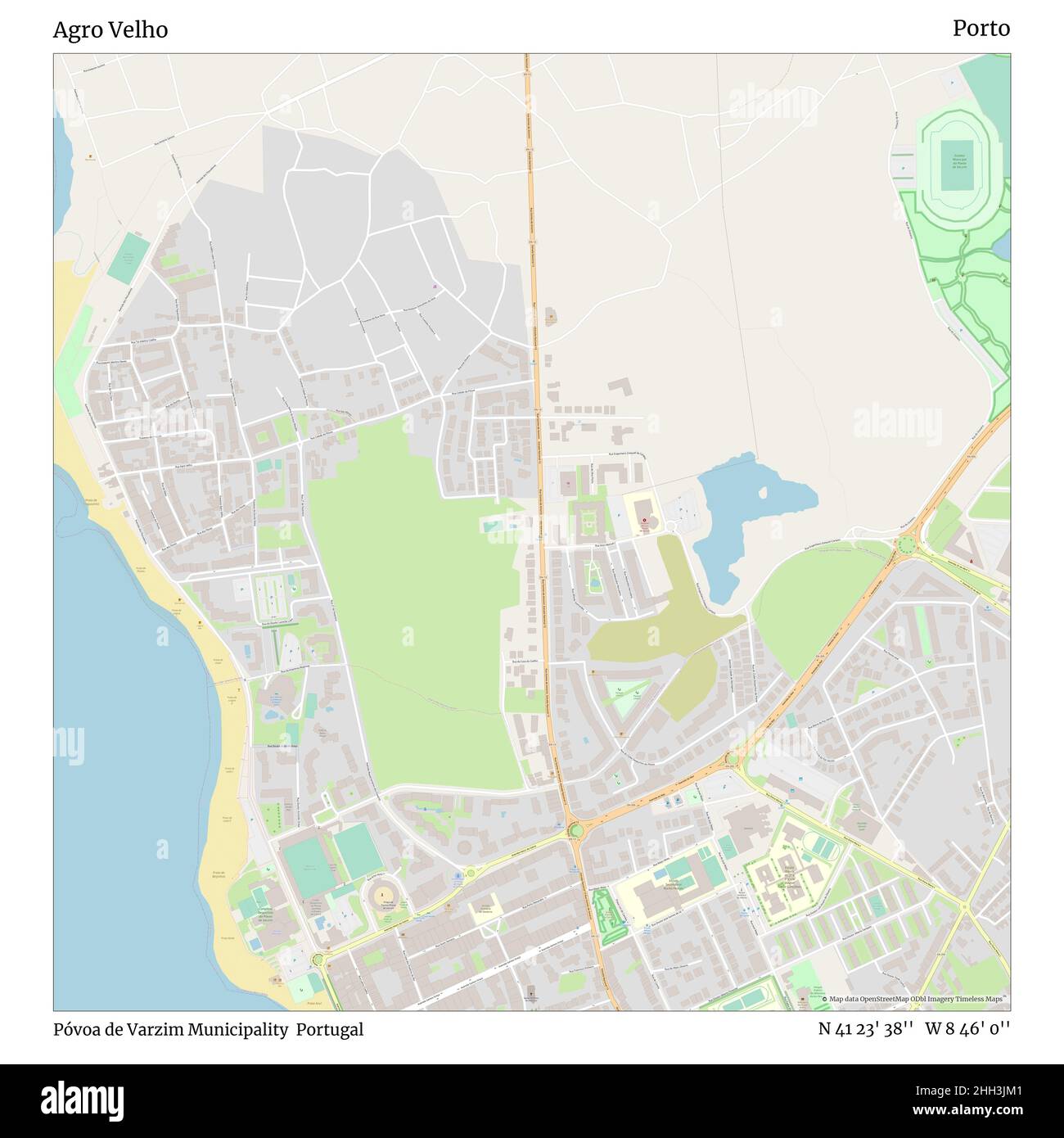 Agro Velho, Gemeinde Póvoa de Varzim, Portugal, Porto, N 41 23' 38'', W 8 46' 0'', map, Timeless Map veröffentlicht im Jahr 2021. Reisende, Entdecker und Abenteurer wie Florence Nightingale, David Livingstone, Ernest Shackleton, Lewis and Clark und Sherlock Holmes haben sich bei der Planung von Reisen zu den entlegensten Ecken der Welt auf Karten verlassen.Timeless Maps kartiert die meisten Orte auf der Welt und zeigt die Verwirklichung großer Träume Stockfoto