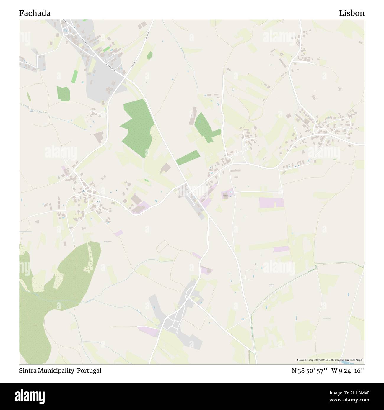 Fachada, Gemeinde Sintra, Portugal, Lissabon, N 38 50' 57'', W 9 24' 16'', map, Timeless Map veröffentlicht im Jahr 2021. Reisende, Entdecker und Abenteurer wie Florence Nightingale, David Livingstone, Ernest Shackleton, Lewis and Clark und Sherlock Holmes haben sich bei der Planung von Reisen zu den entlegensten Ecken der Welt auf Karten verlassen.Timeless Maps kartiert die meisten Orte auf der Welt und zeigt die Verwirklichung großer Träume Stockfoto