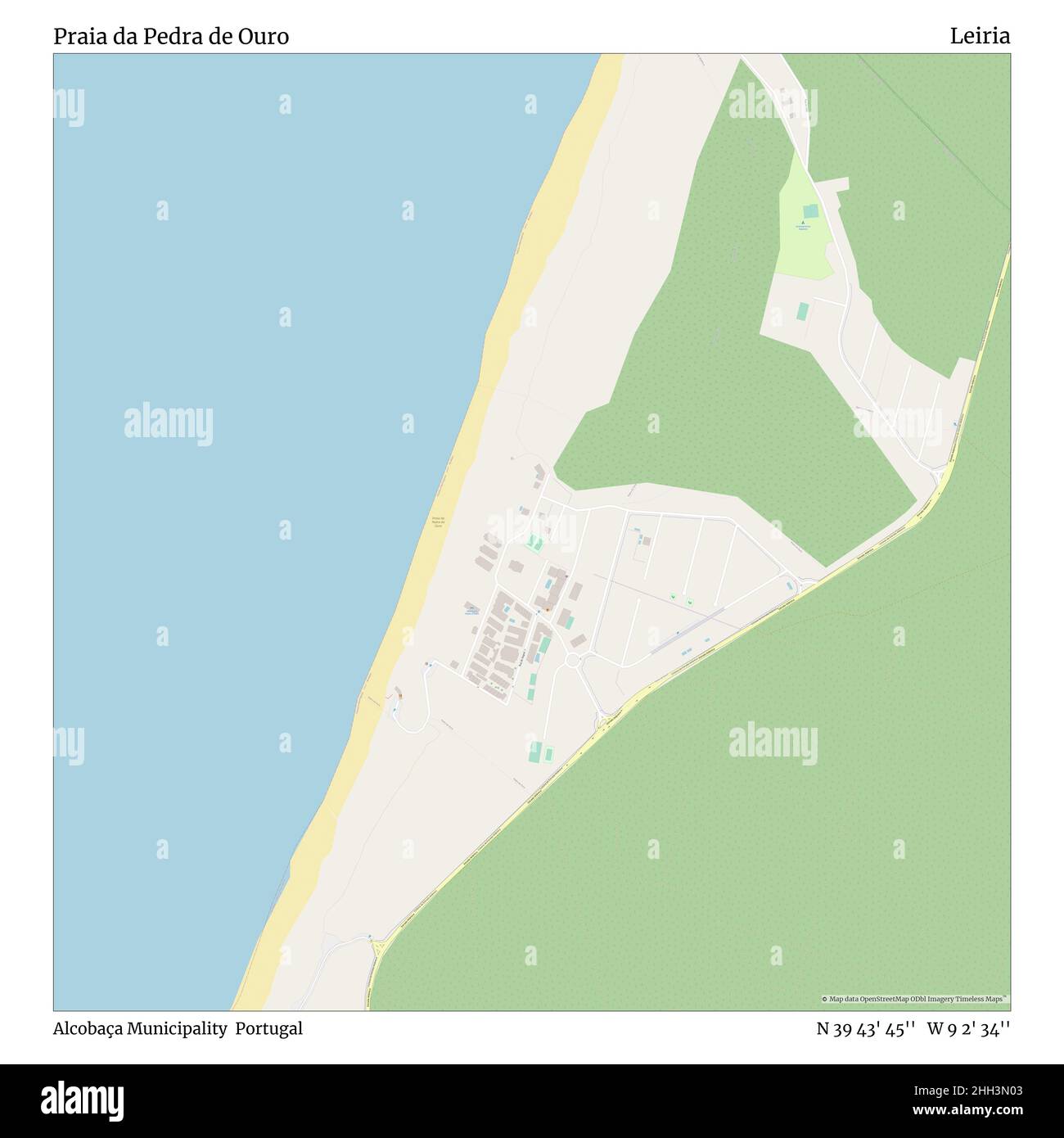 Praia da Pedra de Ouro, Gemeinde Alcobaça, Portugal, Leiria, N 39 43' 45'', W 9 2' 34'', map, Timeless Map veröffentlicht im Jahr 2021. Reisende, Entdecker und Abenteurer wie Florence Nightingale, David Livingstone, Ernest Shackleton, Lewis and Clark und Sherlock Holmes haben sich bei der Planung von Reisen zu den entlegensten Ecken der Welt auf Karten verlassen.Timeless Maps kartiert die meisten Orte auf der Welt und zeigt die Verwirklichung großer Träume Stockfoto