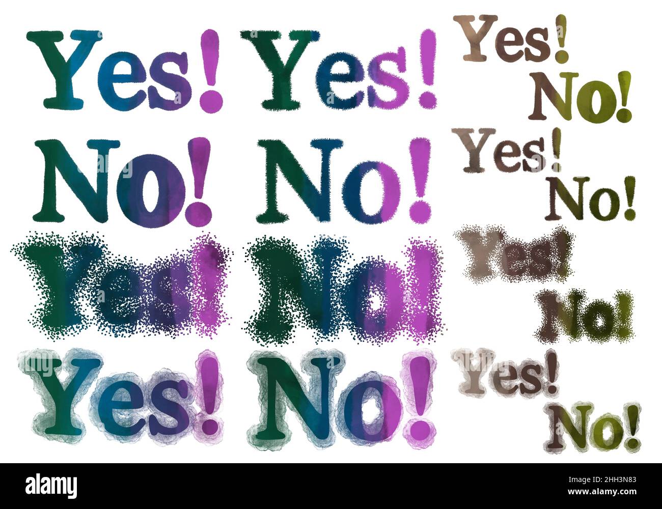 Set mit Ja und Nein Worte für Geschenke und Karten und Kinder und Poster und Postkarten und Zeitschriften und Aufkleber und Text Stockfoto