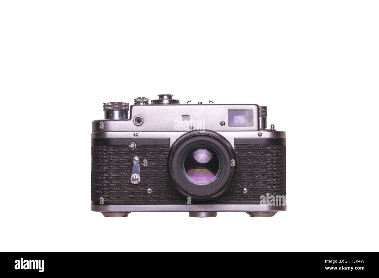 Alte Retro-Kamera auf weißem Hintergrund. Ein isoliertes Objekt. Stockfoto