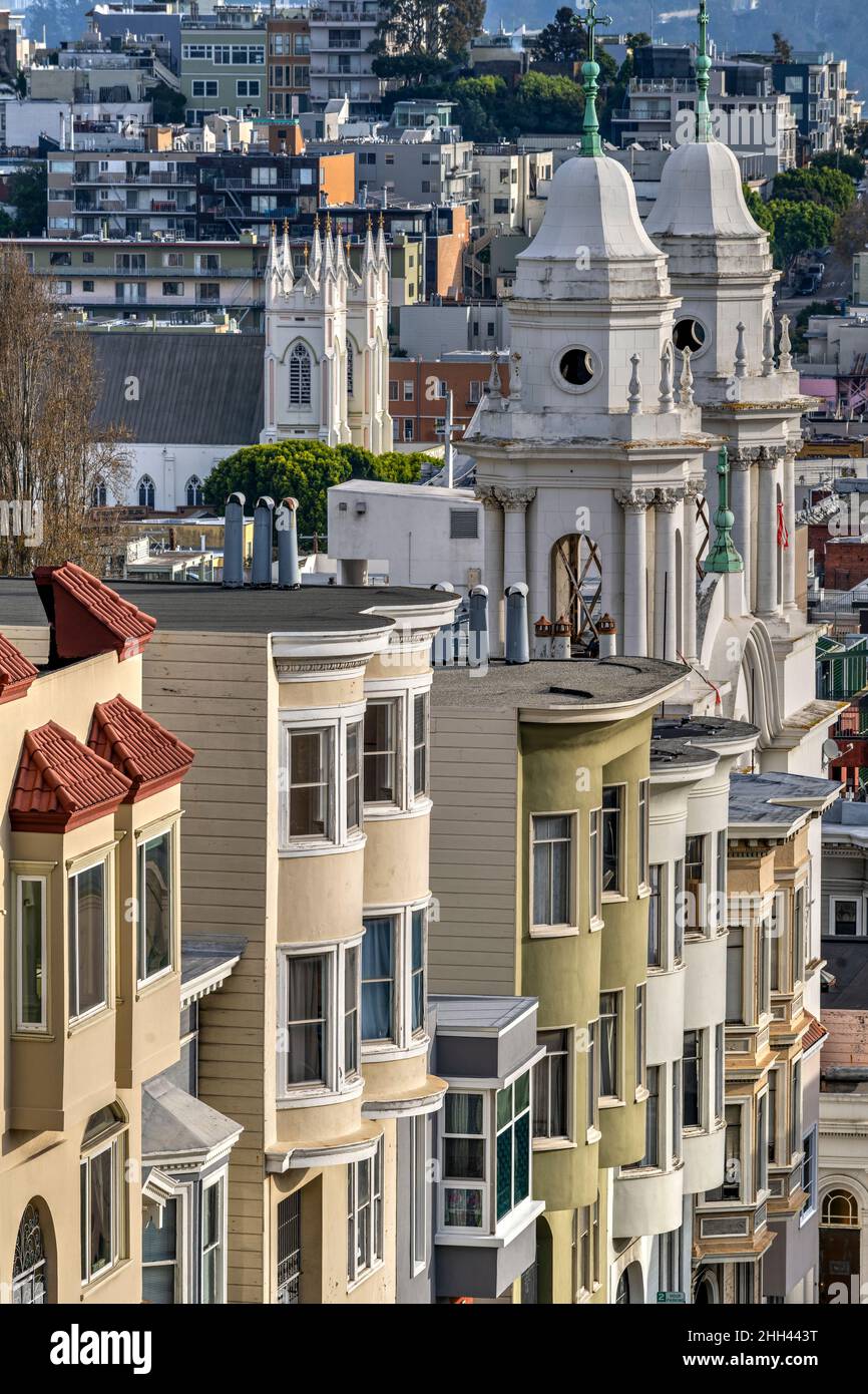 Malerischer Blick über das Viertel Nob Hill, San Francisco, Kalifornien, USA Stockfoto