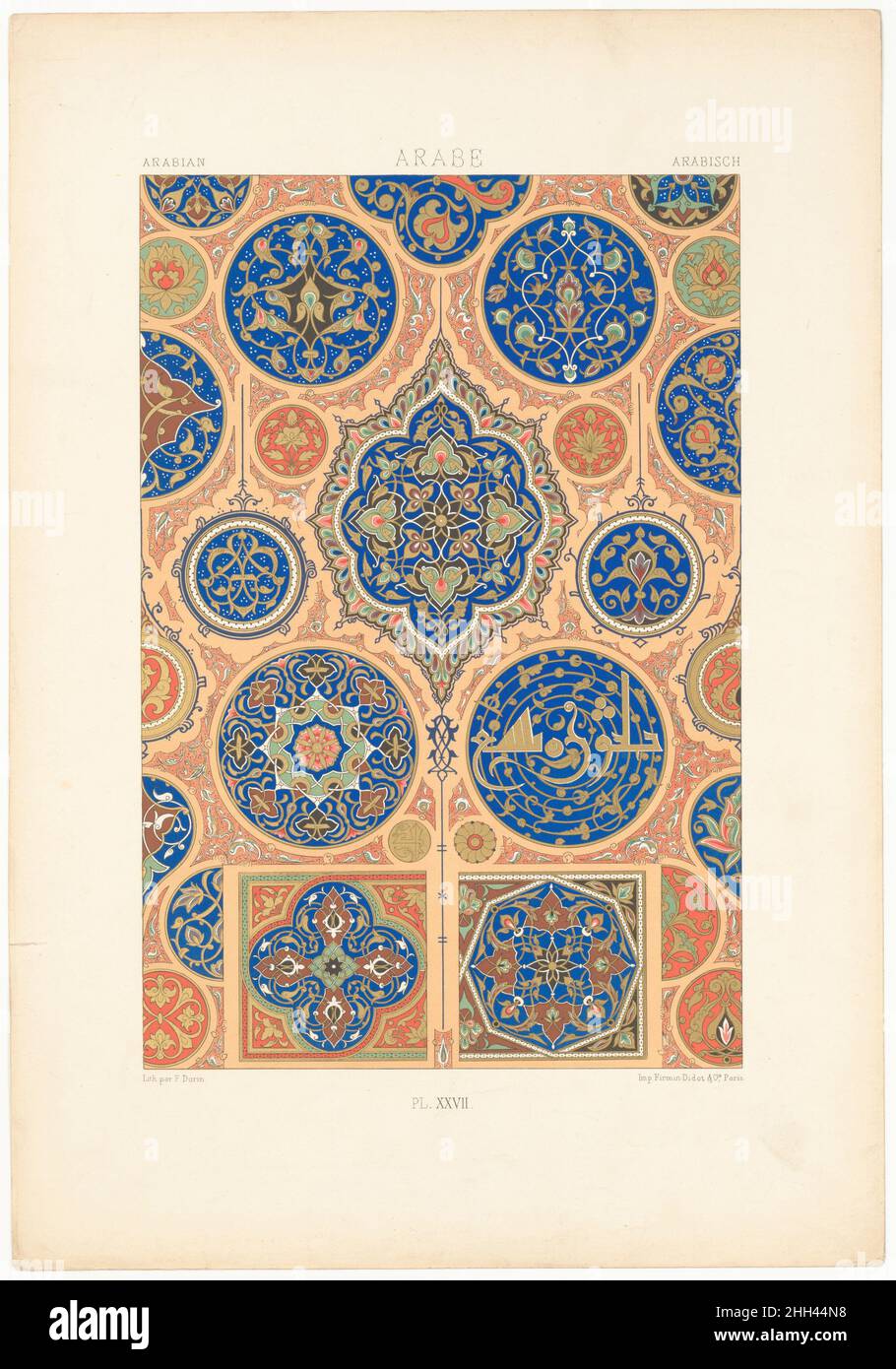 L'Ornement Polychrome 1869 Albert-Charles-Auguste Racinet Französisch. L'Ornement Polychrom. Albert-Charles-Auguste Racinet (Französisch, 1825–1893). 1869. Kolorierte Lithographie Stockfoto