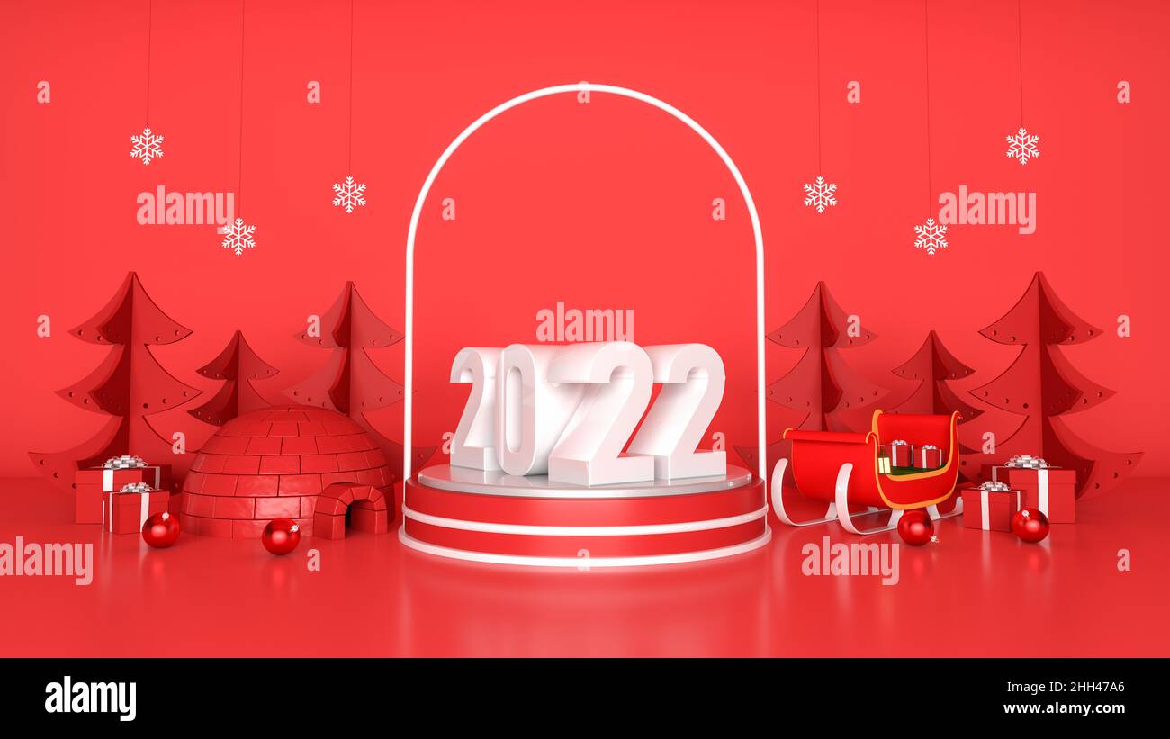 Weihnachten und Neujahr Hintergrund Konzept Podium Display Produktförderung, 3D Rendering Stockfoto