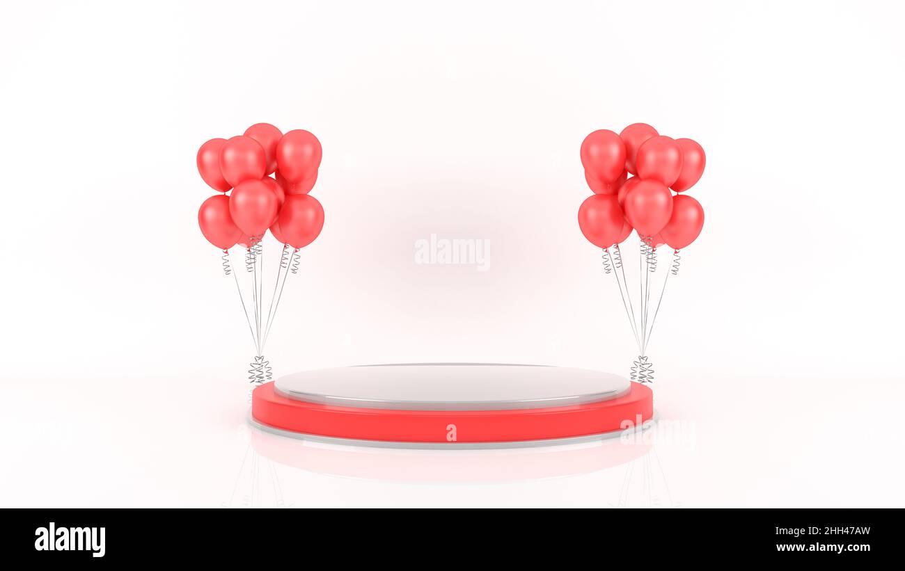 Happy Valentinstag Podium Display Dekoration mit Luftballons, 3D Rendering Stockfoto
