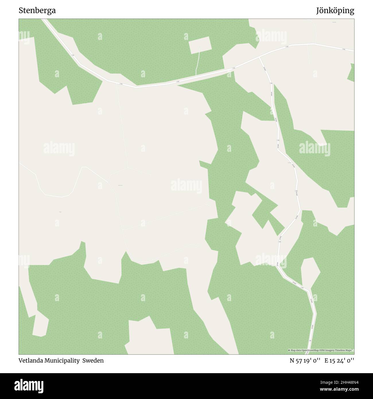 Stenberga, Gemeinde Vetlanda, Schweden, Jönköping, N 57 19' 0'', E 15 24' 0'', map, Timeless Map veröffentlicht im Jahr 2021. Reisende, Entdecker und Abenteurer wie Florence Nightingale, David Livingstone, Ernest Shackleton, Lewis and Clark und Sherlock Holmes haben sich bei der Planung von Reisen zu den entlegensten Ecken der Welt auf Karten verlassen.Timeless Maps kartiert die meisten Orte auf der Welt und zeigt die Verwirklichung großer Träume. Stockfoto