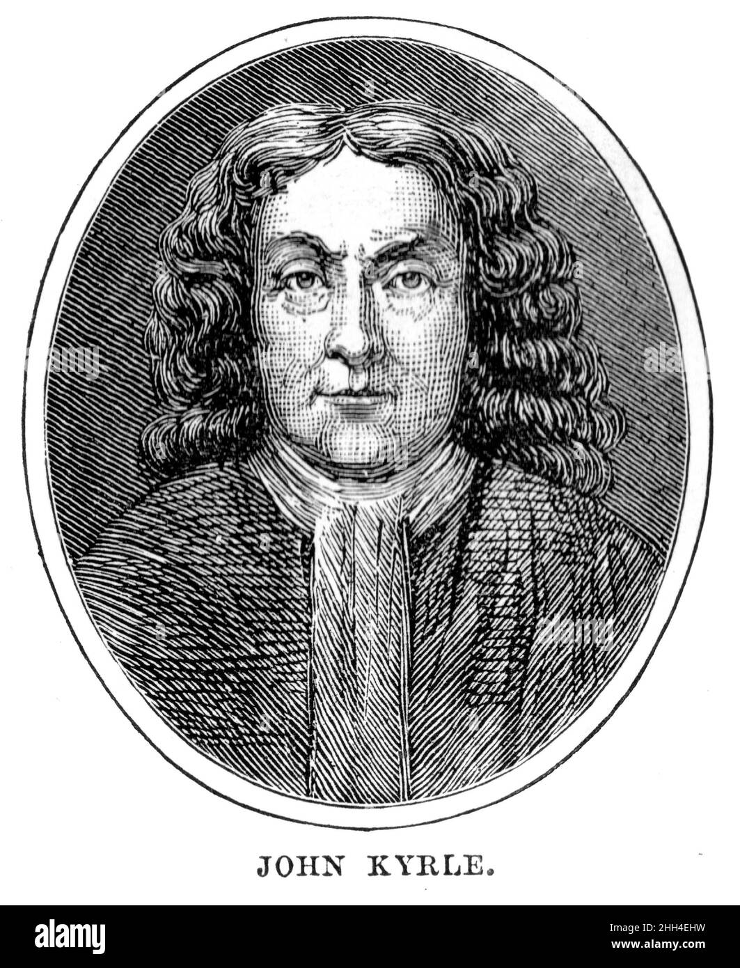 Schwarz-Weiß-Illustration; Porträt von John Kyrle (1637-1724), Philanthropin, aka The man of Ross Stockfoto