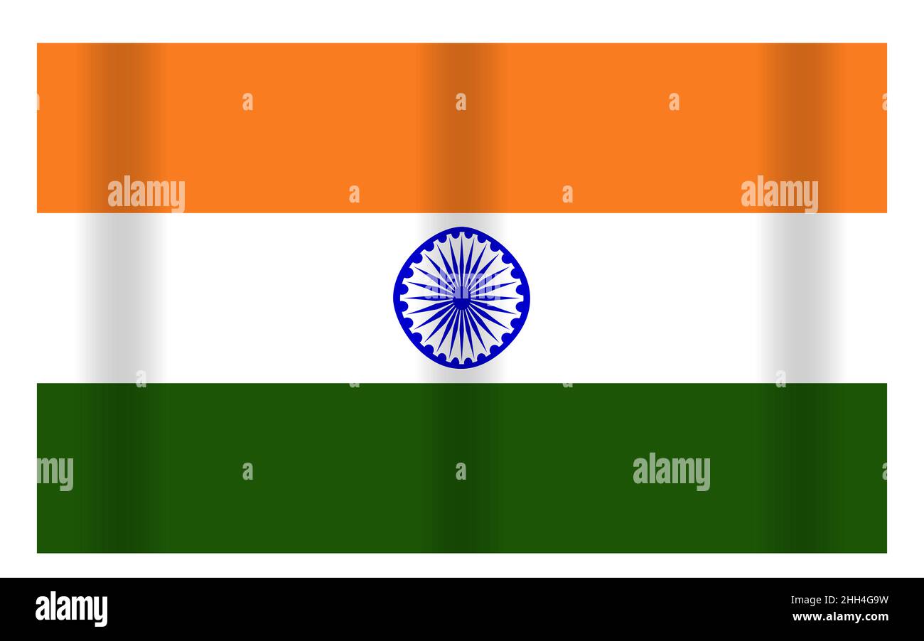 Realistisches Hintergrundbild mit indischer Nationalflagge und wehender Wirkung Stockfoto