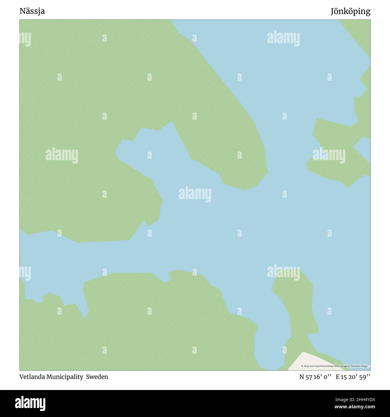 Nässja, Gemeinde Vetlanda, Schweden, Jönköping, N 57 16' 0'', E 15 20' 59'', map, Timeless Map veröffentlicht im Jahr 2021. Reisende, Entdecker und Abenteurer wie Florence Nightingale, David Livingstone, Ernest Shackleton, Lewis and Clark und Sherlock Holmes haben sich bei der Planung von Reisen zu den entlegensten Ecken der Welt auf Karten verlassen.Timeless Maps kartiert die meisten Orte auf der Welt und zeigt die Verwirklichung großer Träume. Stockfoto