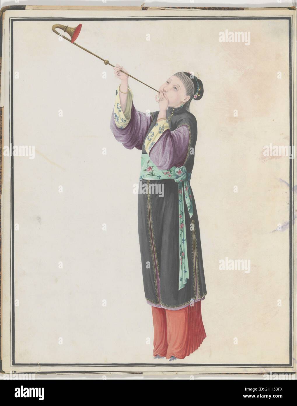 Aquarell eines Musikers, der Laba Ende des 18th. Jahrhunderts auf Chinesisch spielt. Aquarell des Musikers, der Laba spielt 506087 Stockfoto