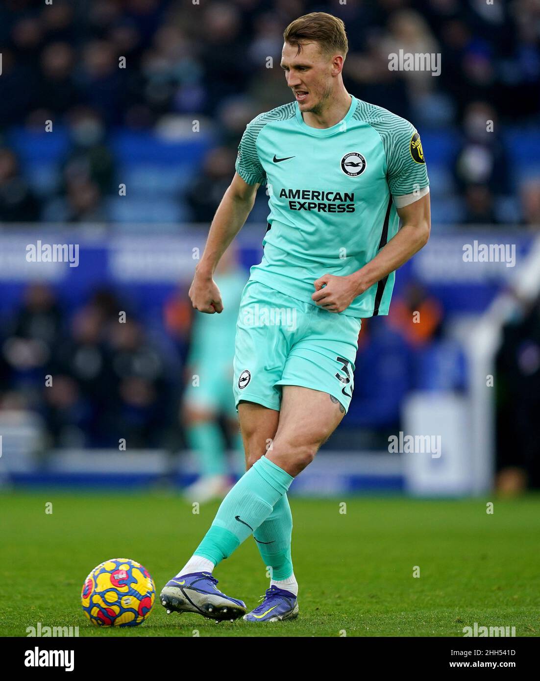 Dan Burn von Brighton und Hove Albion in Aktion während des Premier League-Spiels im King Power Stadium, Leicester. Bilddatum: Sonntag, 23. Januar 2022. Stockfoto