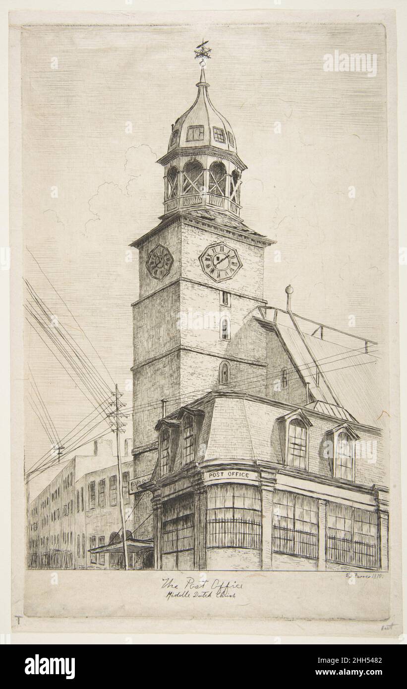 The Post Office, Middle Dutch Church (aus Szenen des alten New York) 1870 Henry Farrer American. The Post Office, Middle Dutch Church (from Scenes of Old New York) 380983 Künstler: Henry Farrer, American, London 1844?1903 New York, The Post Office, Middle Dutch Church (from Scenes of Old New York), 1870, Etching, Tafel: 8 3/4 x 5 3/8 Zoll (22,3 x 13,7 cm) Blatt: 9 3/16 x 5 3/4 Zoll (23,3 x 14,6 cm). Das Metropolitan Museum of Art, New York. The Edward W. C. Arnold Collection of New York Prints, Maps and Picturs, Bequest of Edward W. C. Arnold, 1954 (54.90.921) Stockfoto